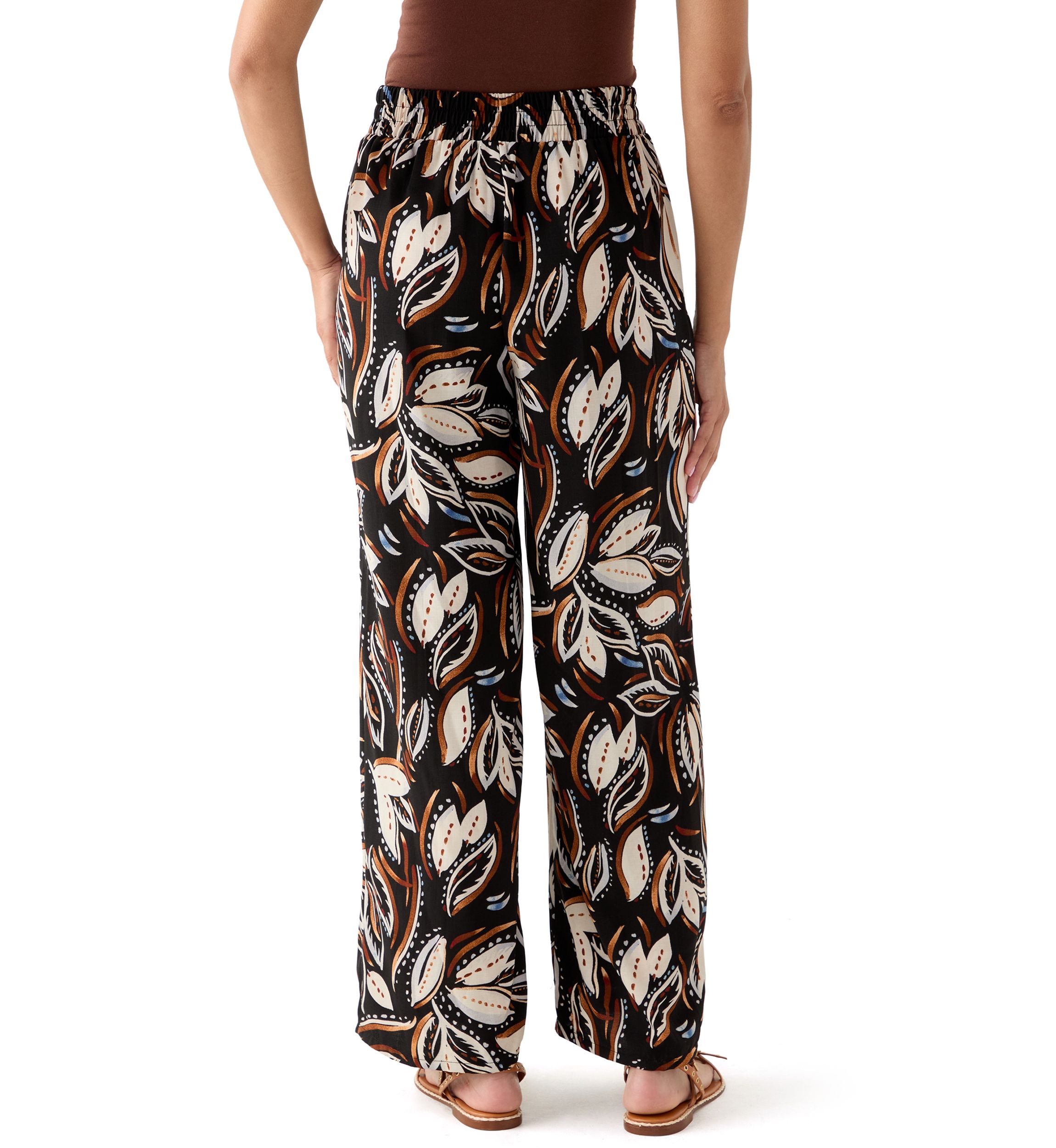 Womens Printed Wide Leg Drawstring Pants