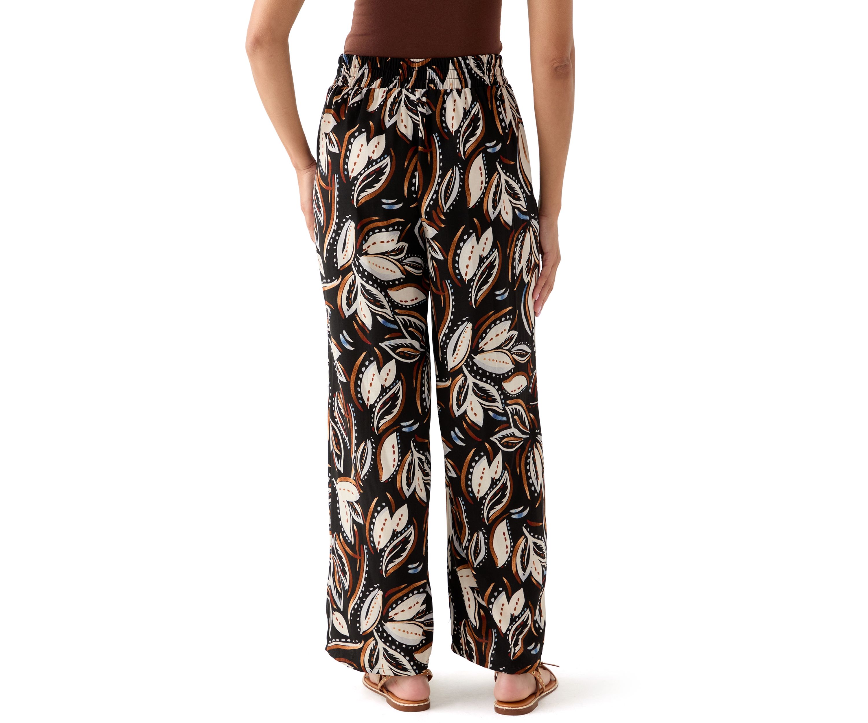 Womens Printed Wide Leg Drawstring Pants