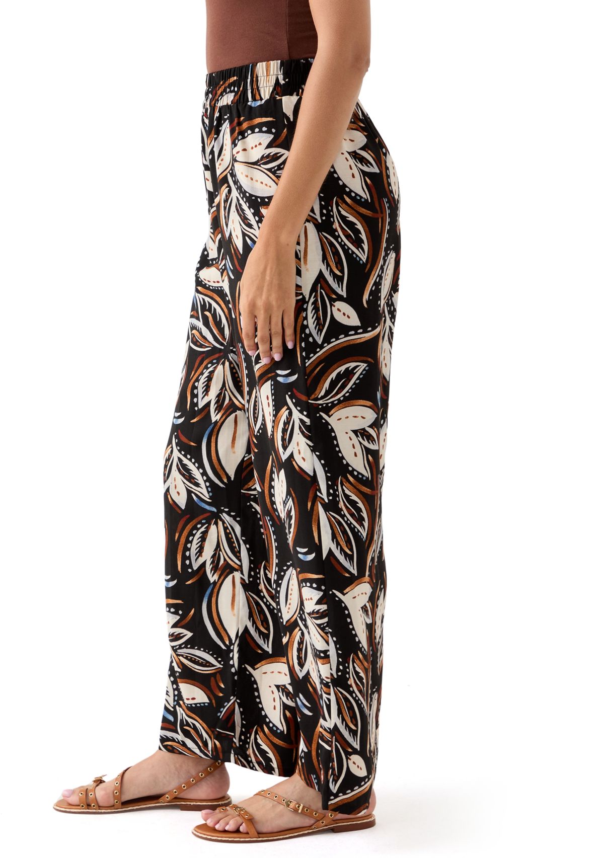Womens Printed Wide Leg Drawstring Pants