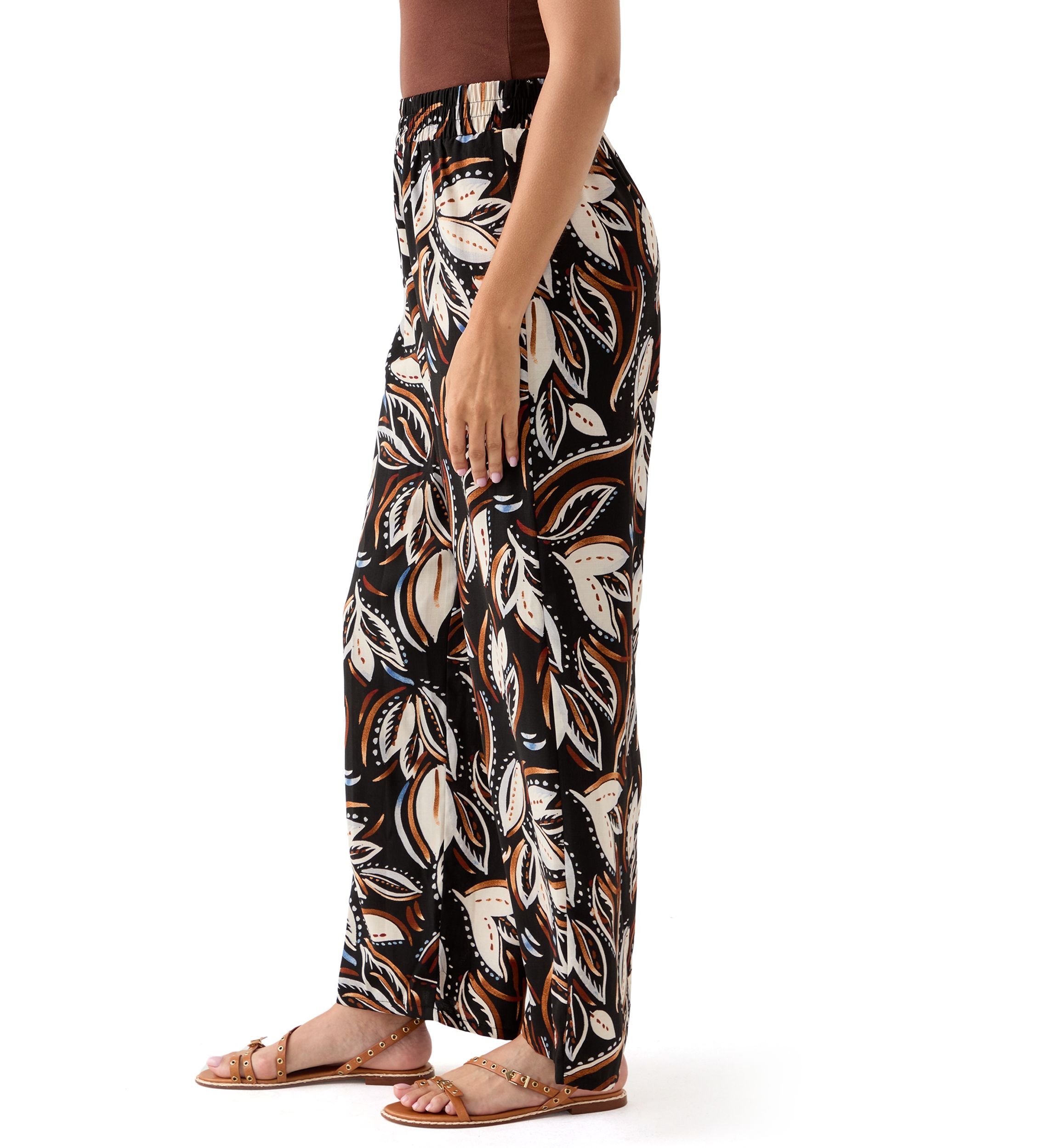 Womens Printed Wide Leg Drawstring Pants