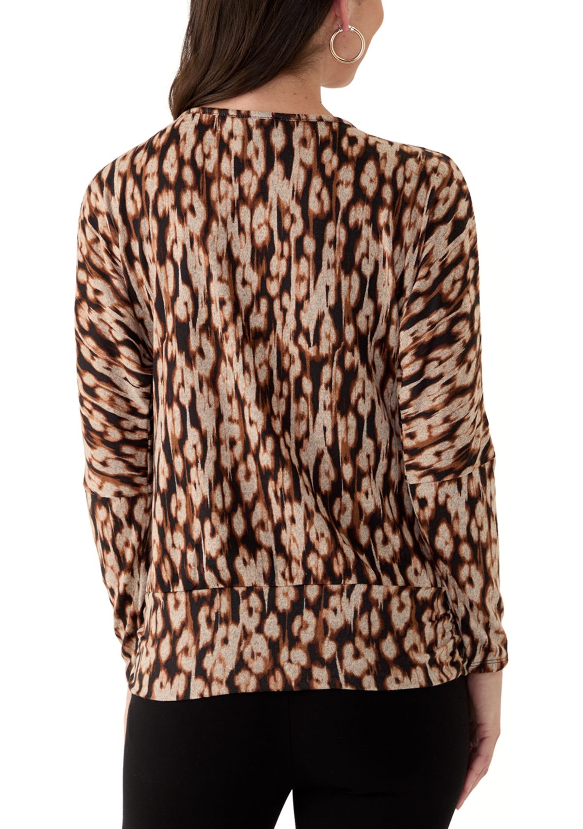 Womens Long Sleeve Banded Hem Printed Knit Top