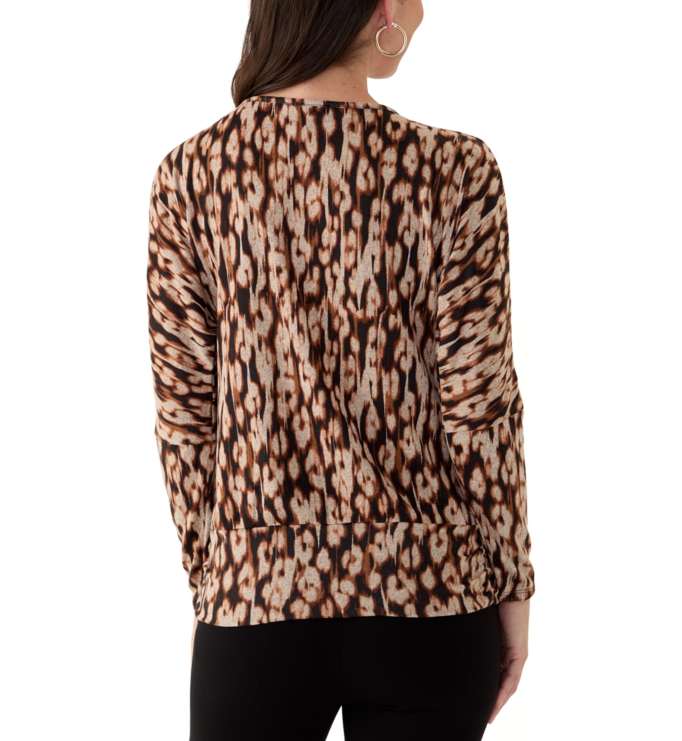 Womens Long Sleeve Banded Hem Printed Knit Top