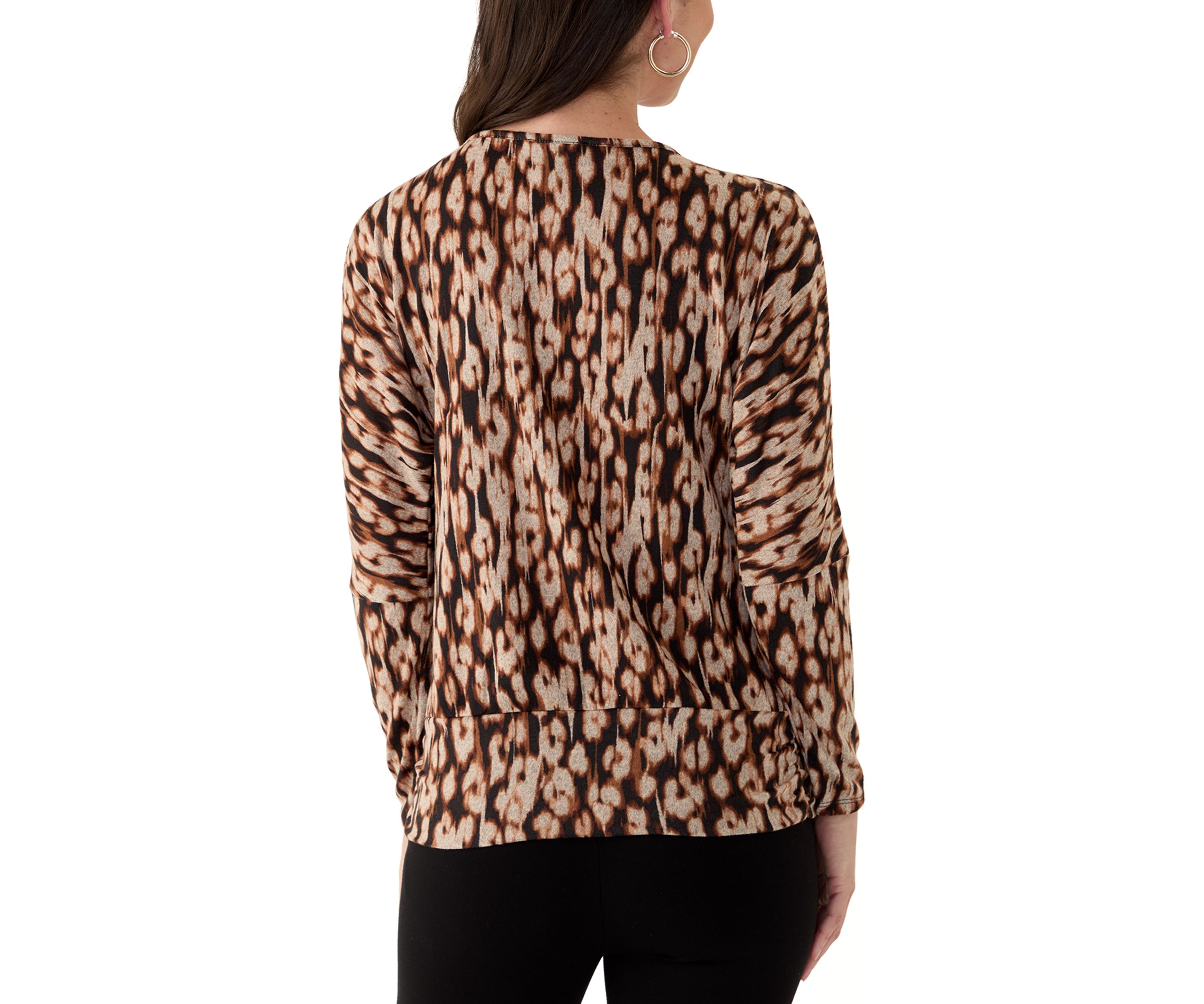 Womens Long Sleeve Banded Hem Printed Knit Top