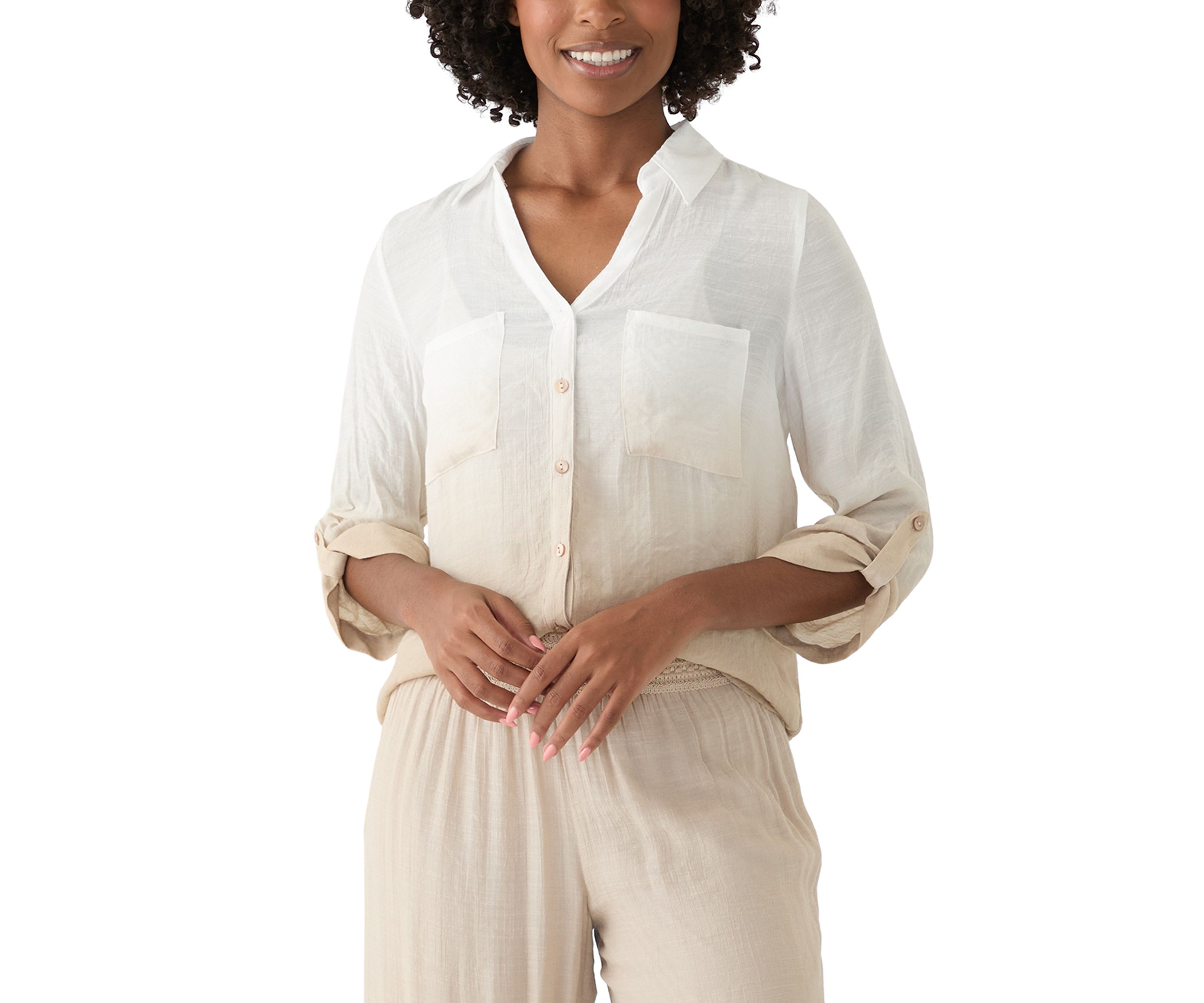 Womens Long Sleeve Dip Dye Button Down Shirt