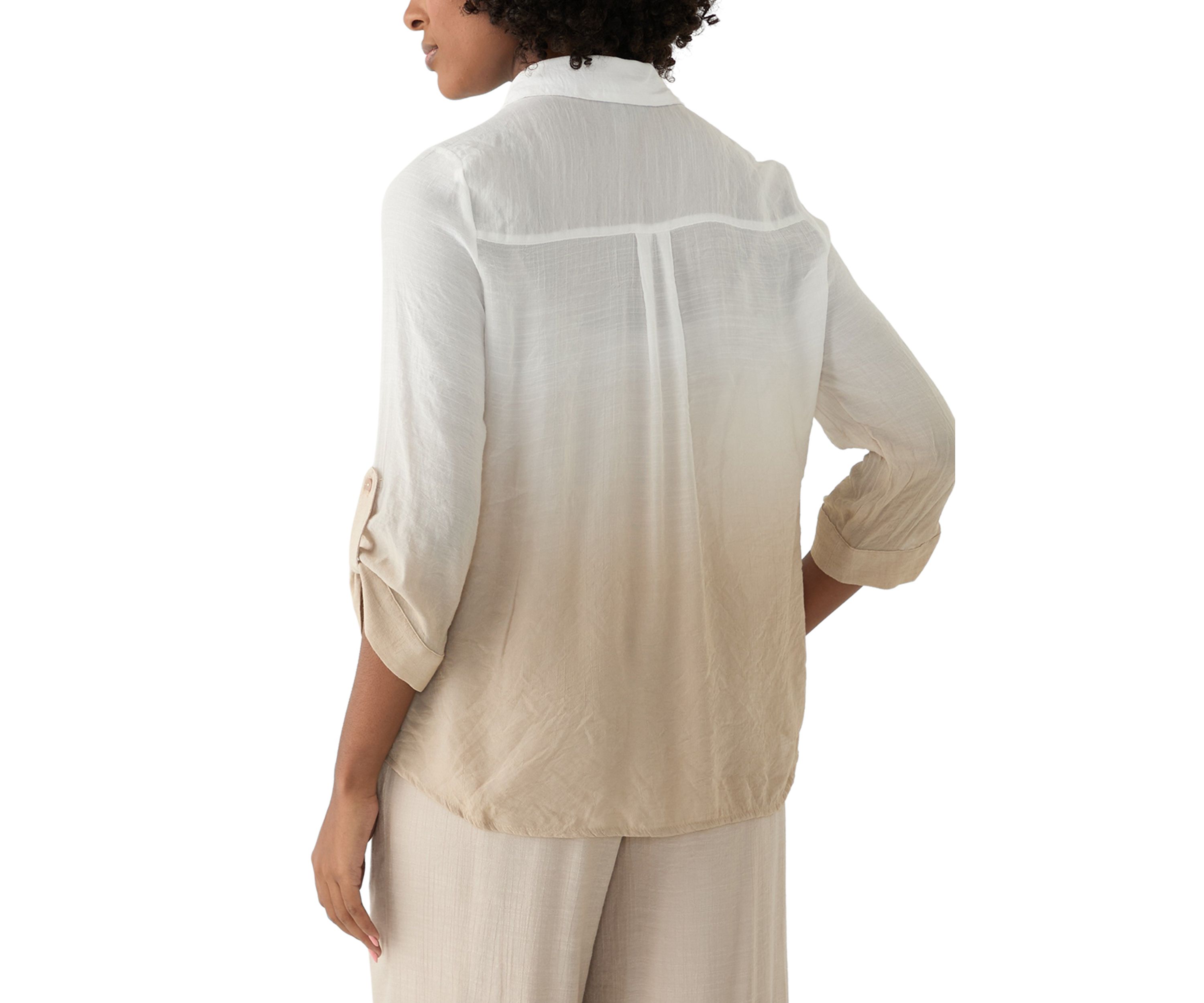 Womens Long Sleeve Dip Dye Button Down Shirt