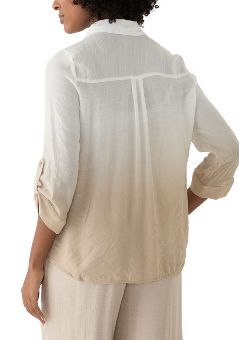 Womens Long Sleeve Dip Dye Button Down Shirt