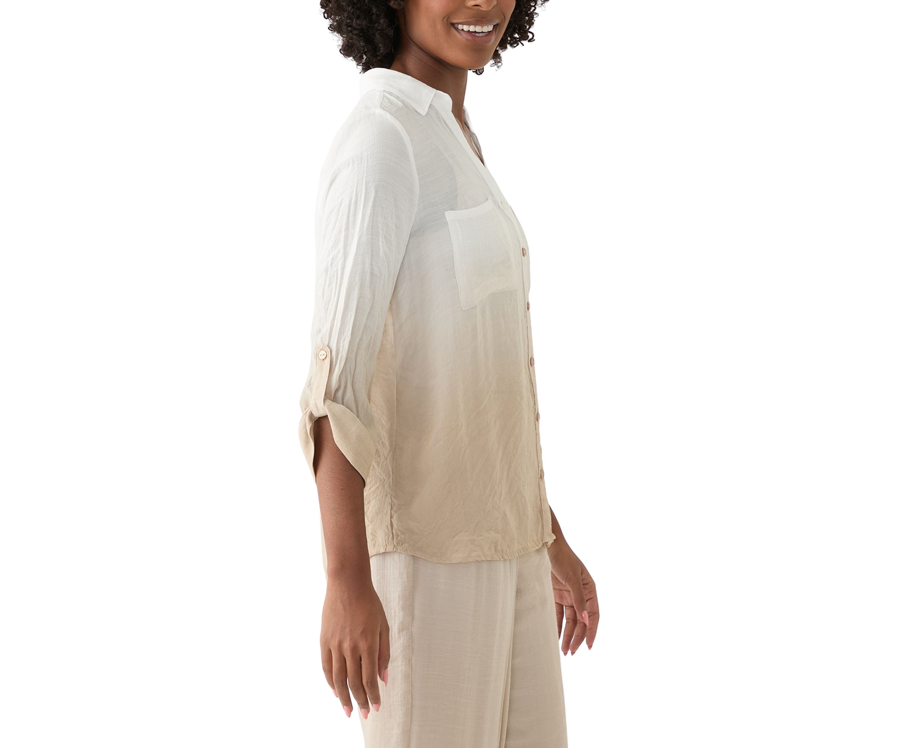 Womens Long Sleeve Dip Dye Button Down Shirt