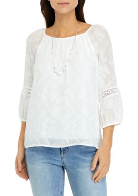 Women's 3/4 Sleeve Floral Jacquard Blouse