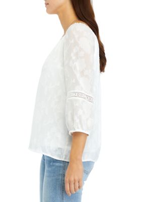 Women's 3/4 Sleeve Floral Jacquard Blouse