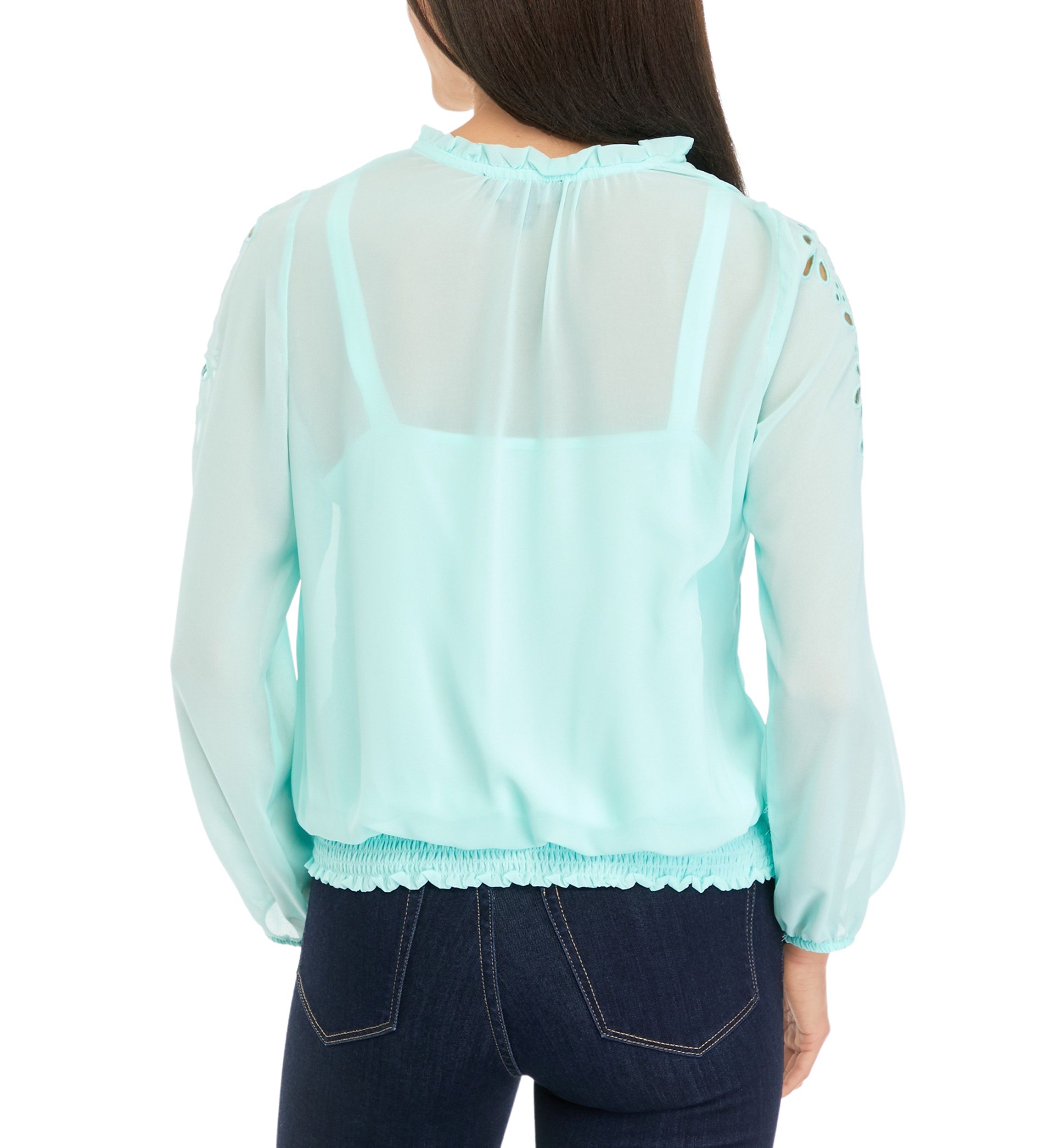 Womens Long Sleeve Floral Cut Out Blouse