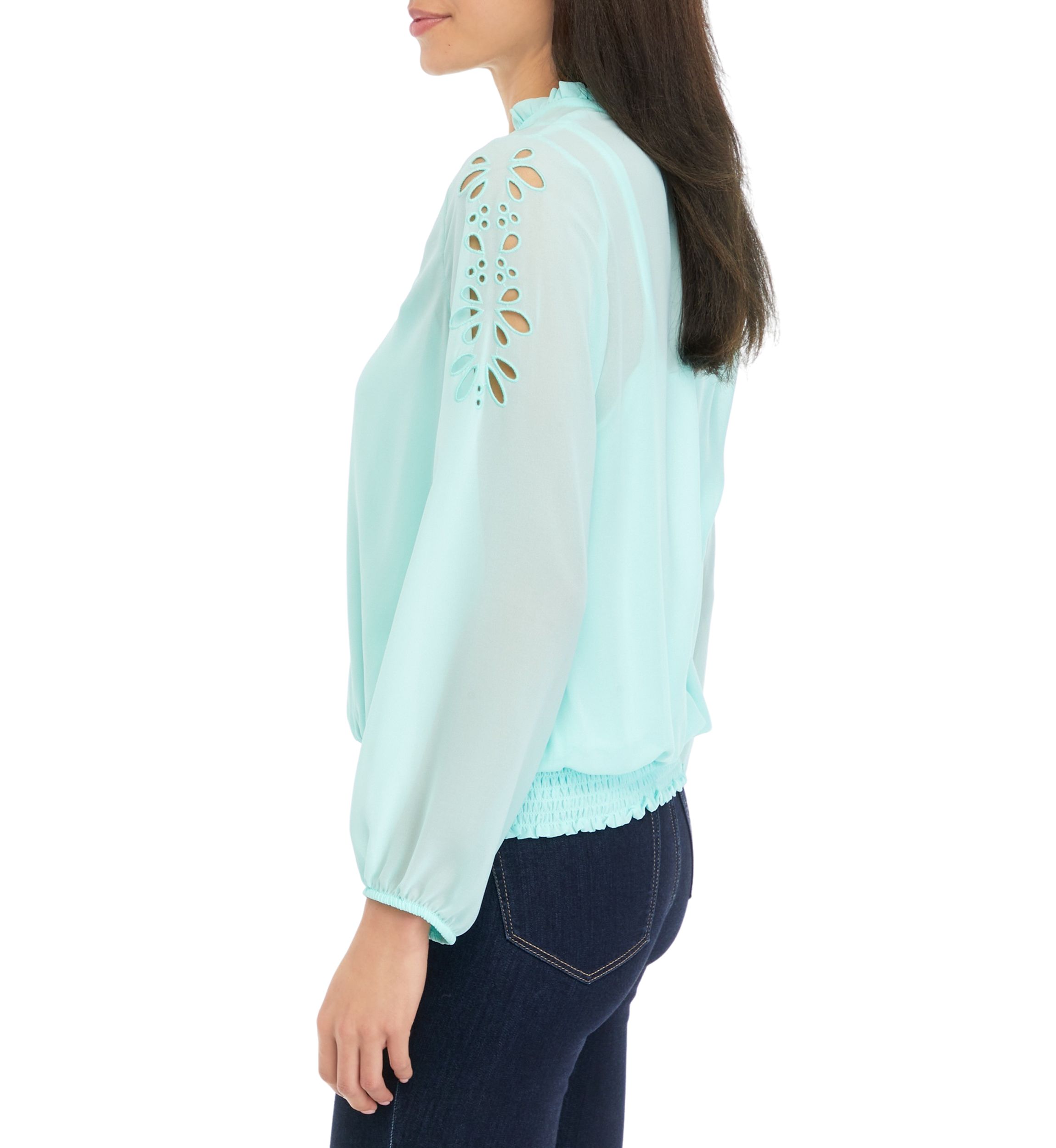 Womens Long Sleeve Floral Cut Out Blouse