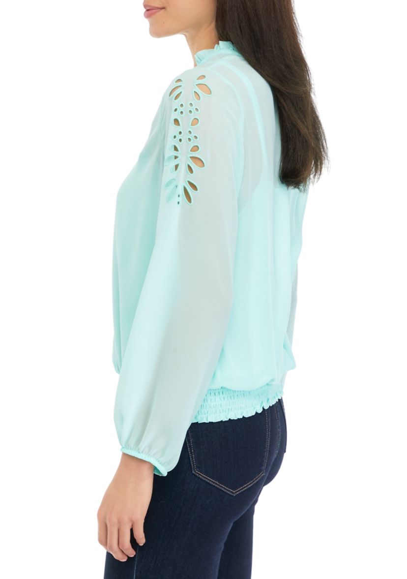 Womens Long Sleeve Floral Cut Out Blouse