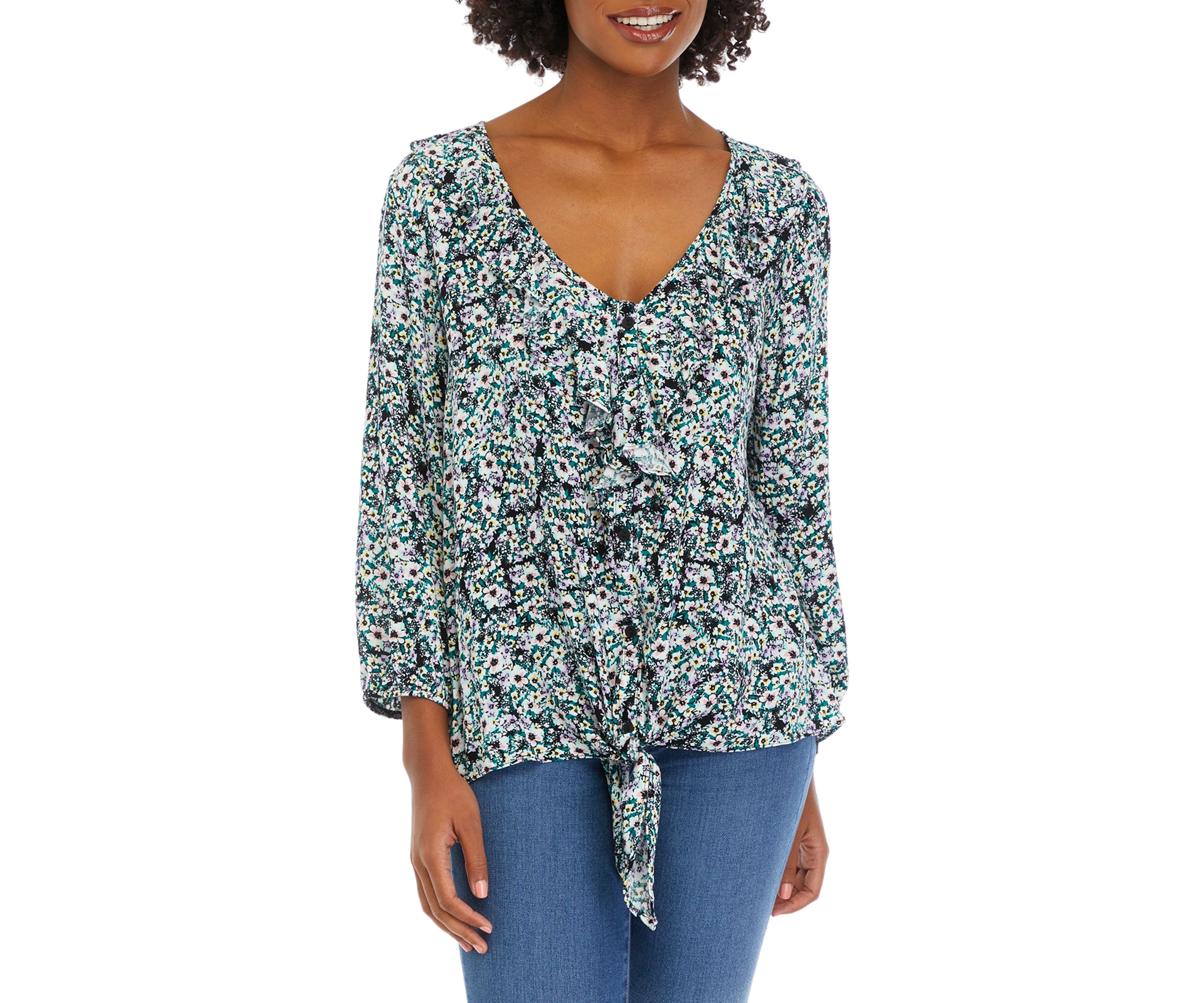 Womens Printed Tie Front Blouse