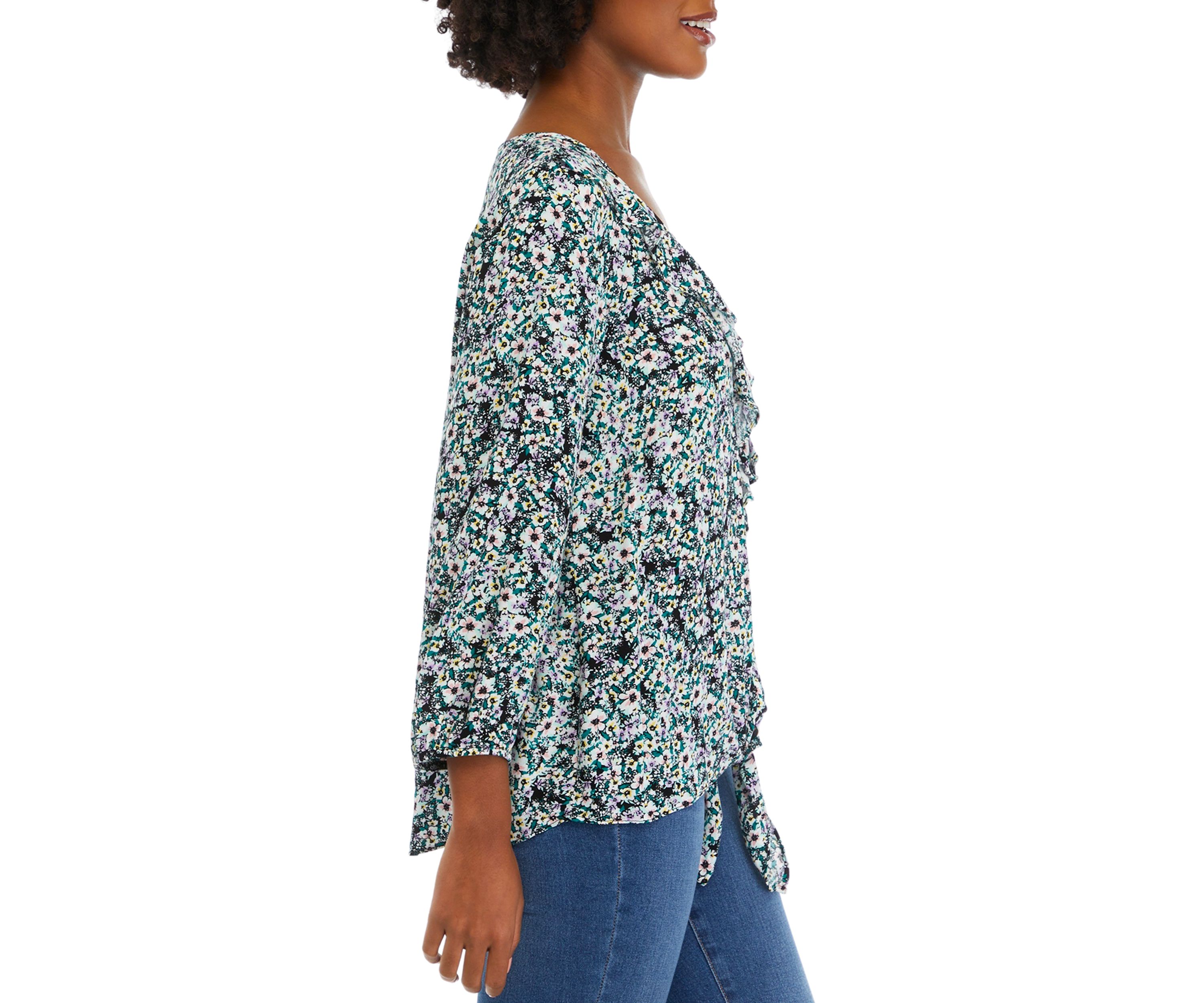 Womens Printed Tie Front Blouse