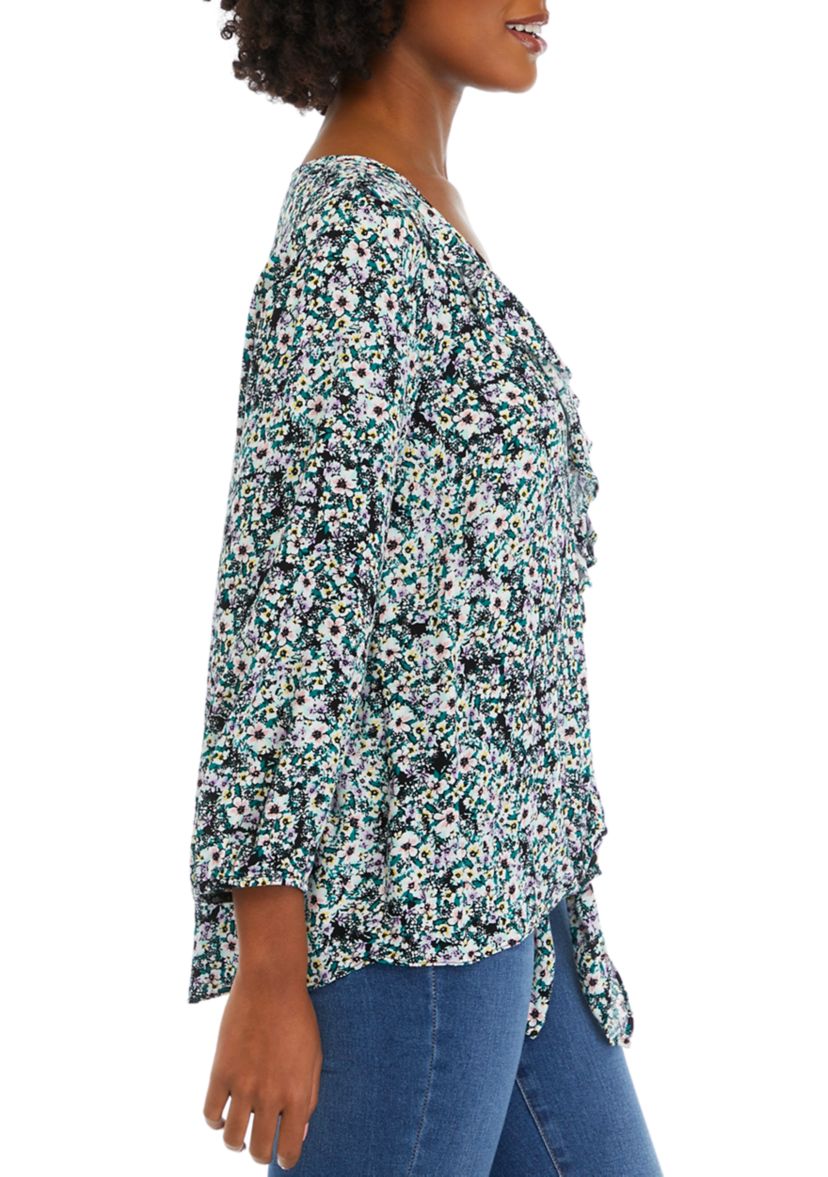 Womens Printed Tie Front Blouse