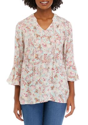 Women's Printed Tie Neck Blouse