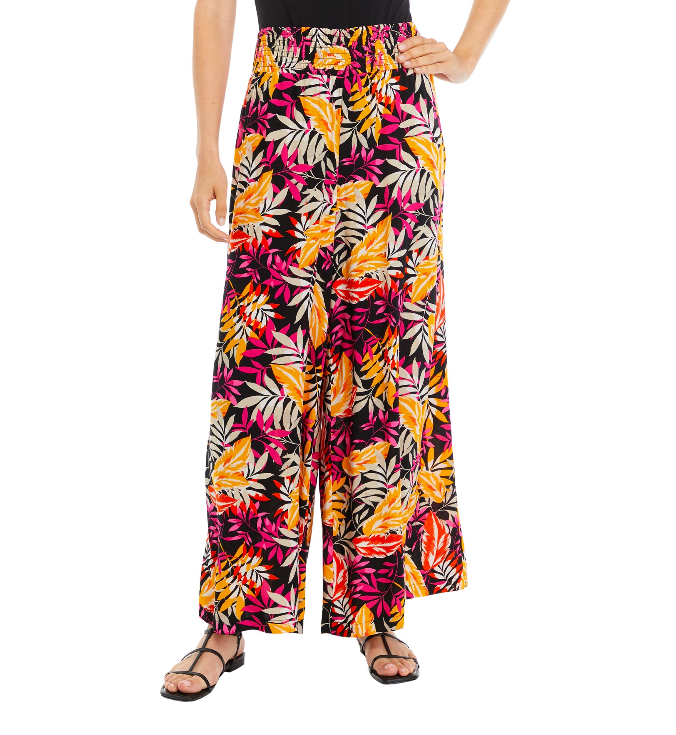 Womens Printed Smocked Waist Pants