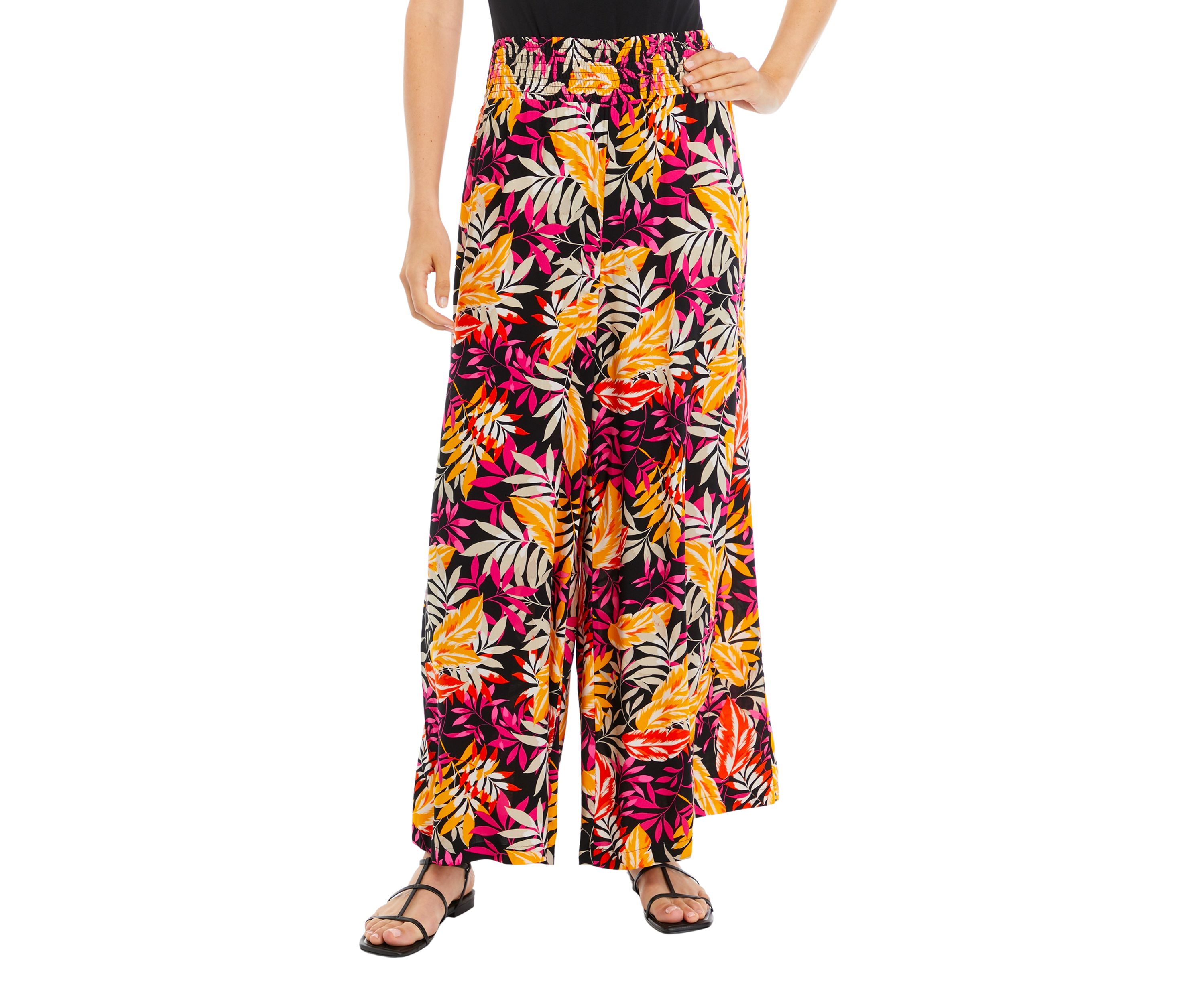 Womens Printed Smocked Waist Pants