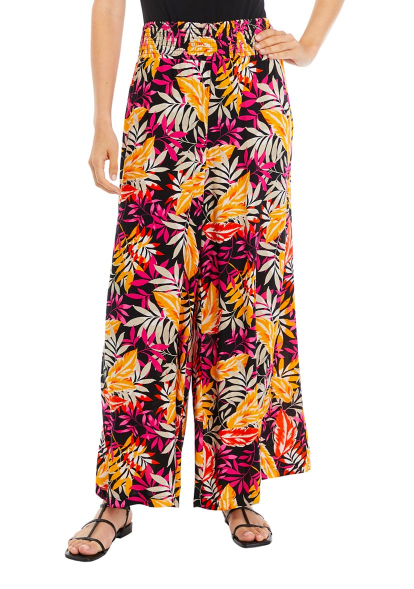 Womens Printed Smocked Waist Pants