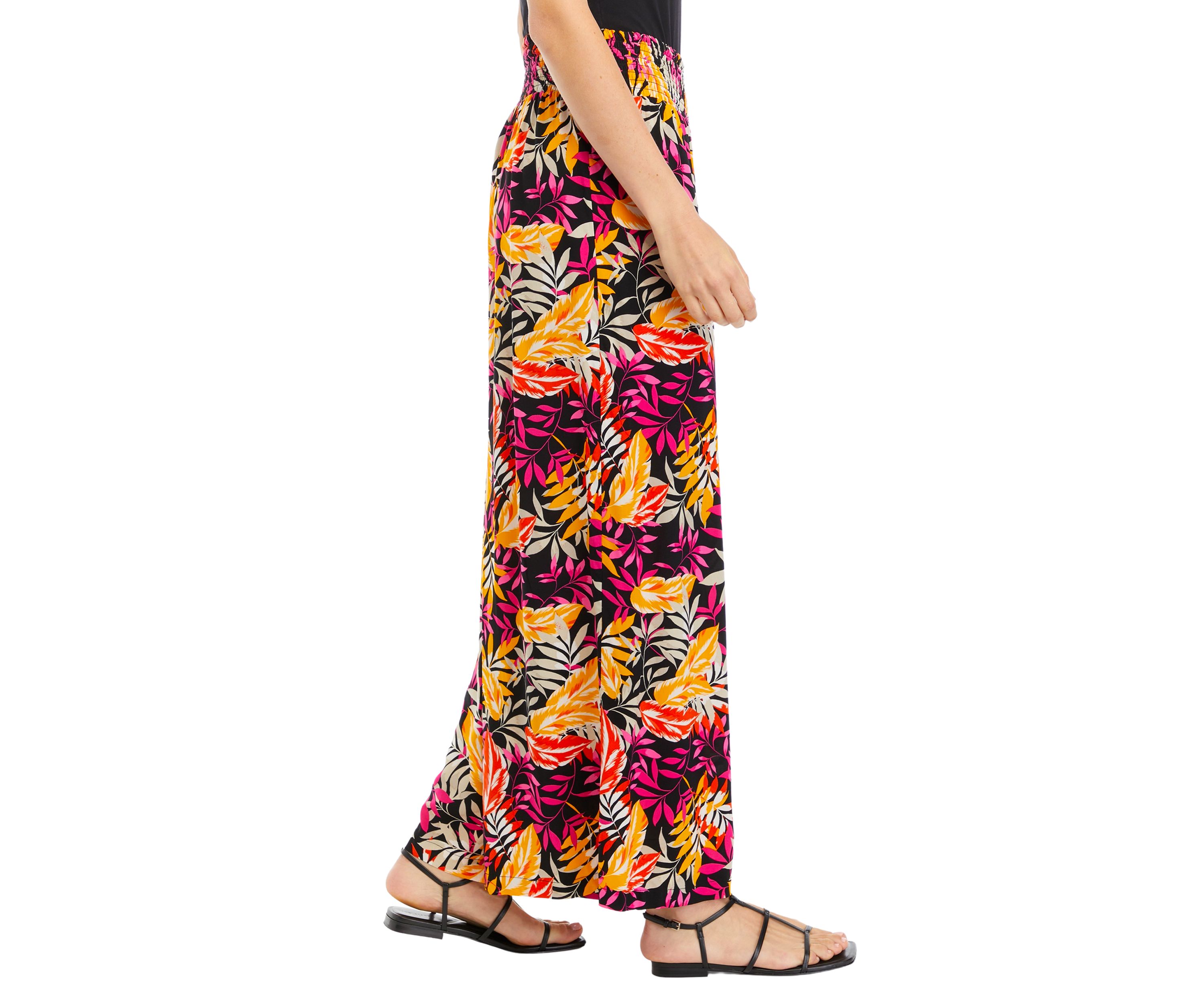 Womens Printed Smocked Waist Pants