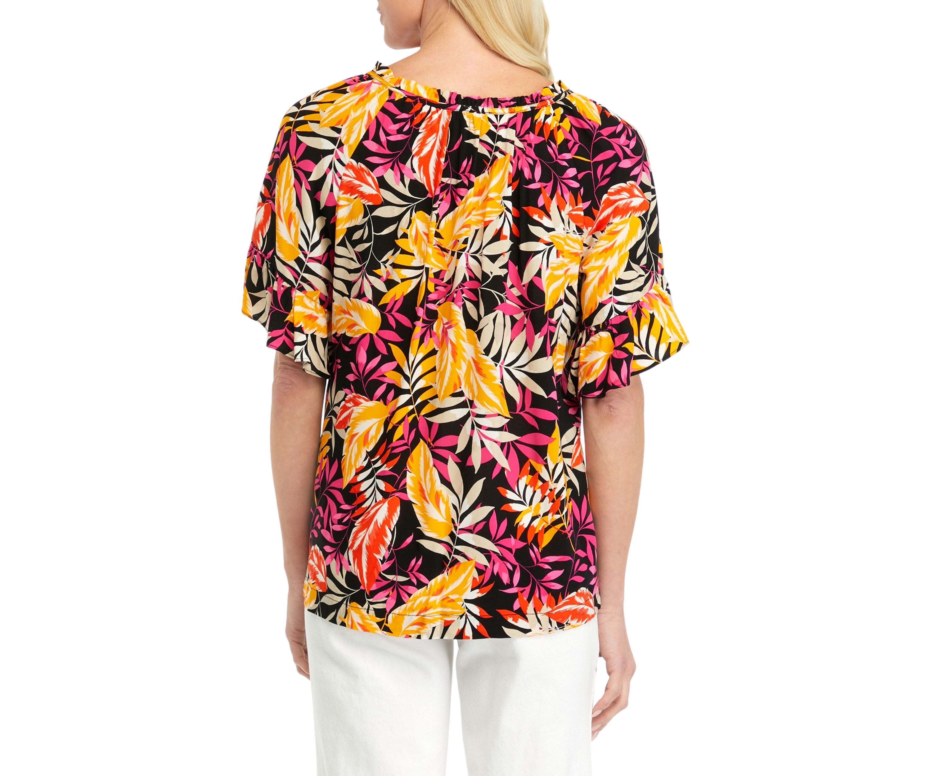 Womens Printed Tie Neck Blouse