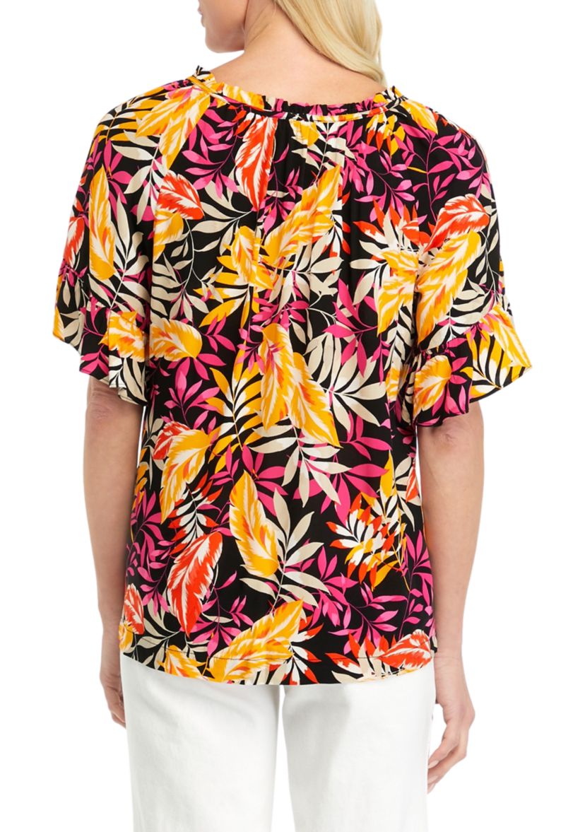 Womens Printed Tie Neck Blouse