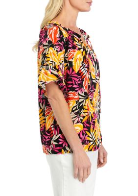 Women's Printed Tie Neck Blouse