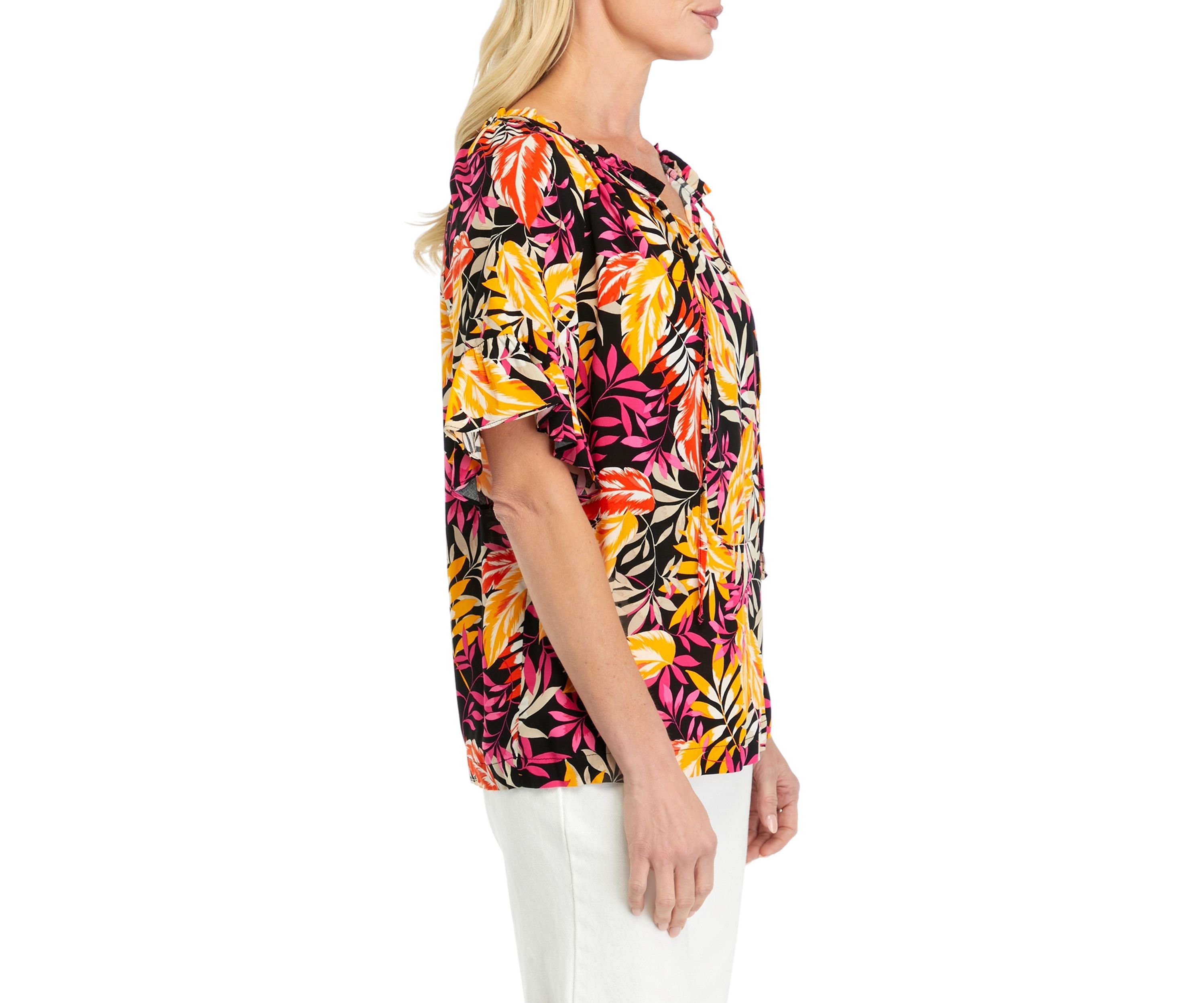 Womens Printed Tie Neck Blouse
