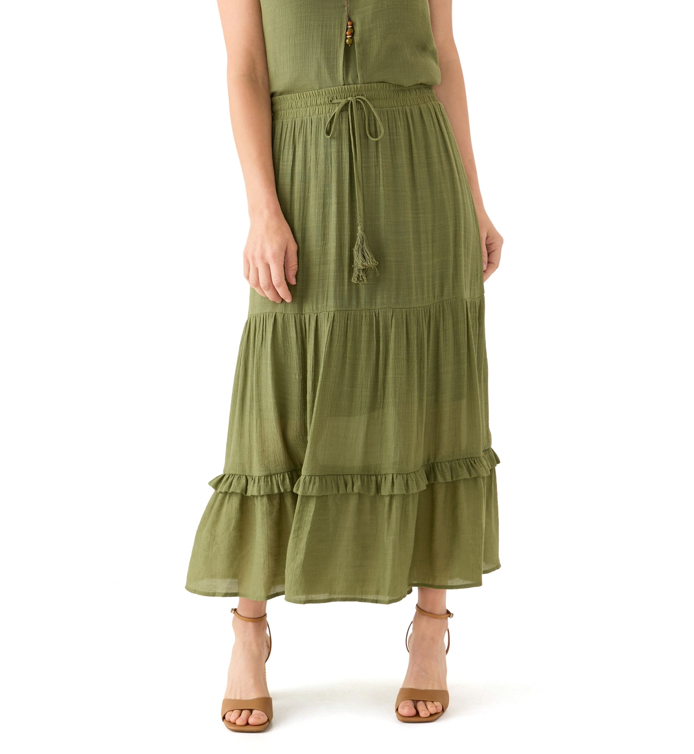 Womens Soft Tiered Maxi Skirt