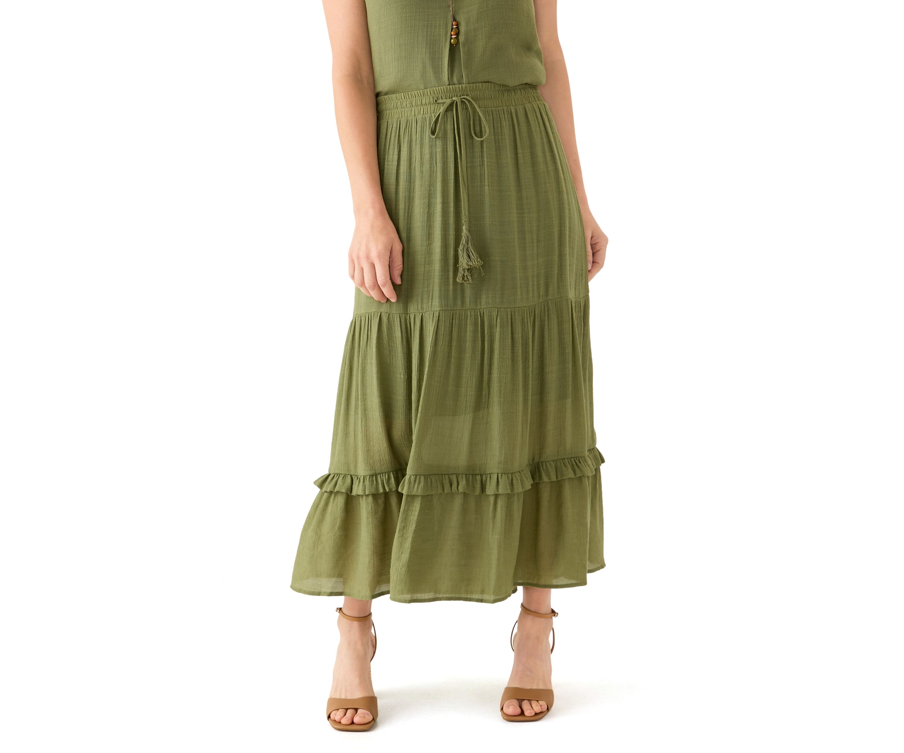 Womens Soft Tiered Maxi Skirt