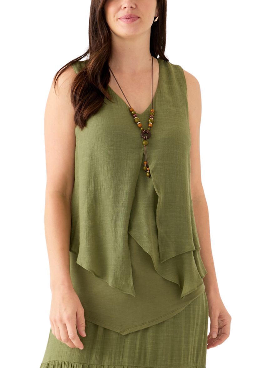 Womens Sleeveless Knit Overlay Top