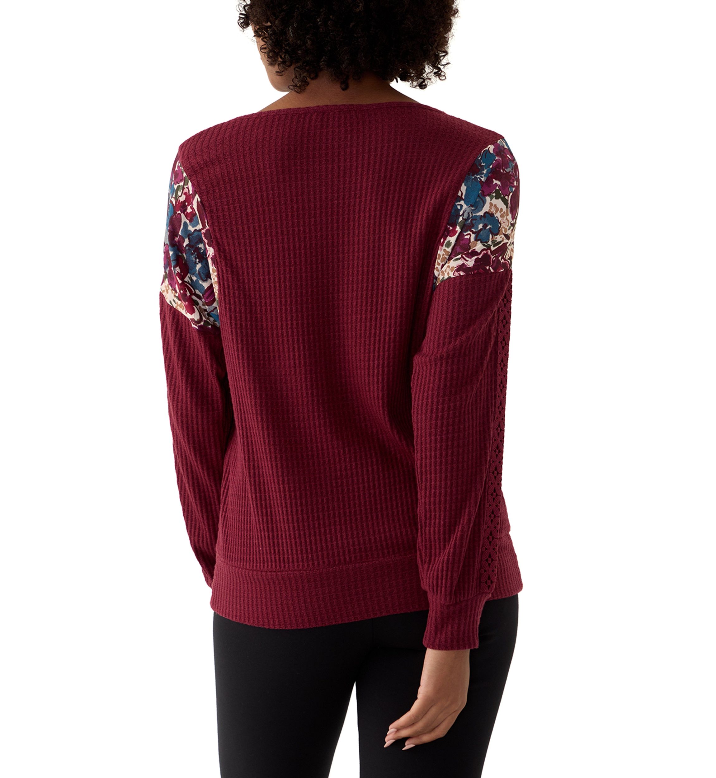 Womens Long Sleeve Mixed Media Knit Top