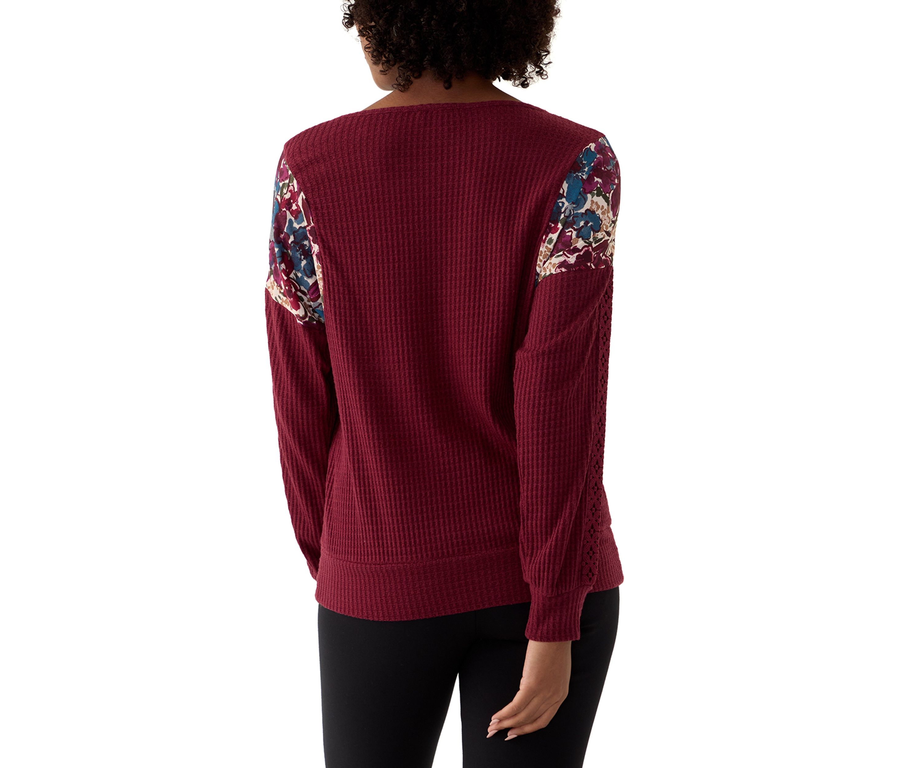 Womens Long Sleeve Mixed Media Knit Top