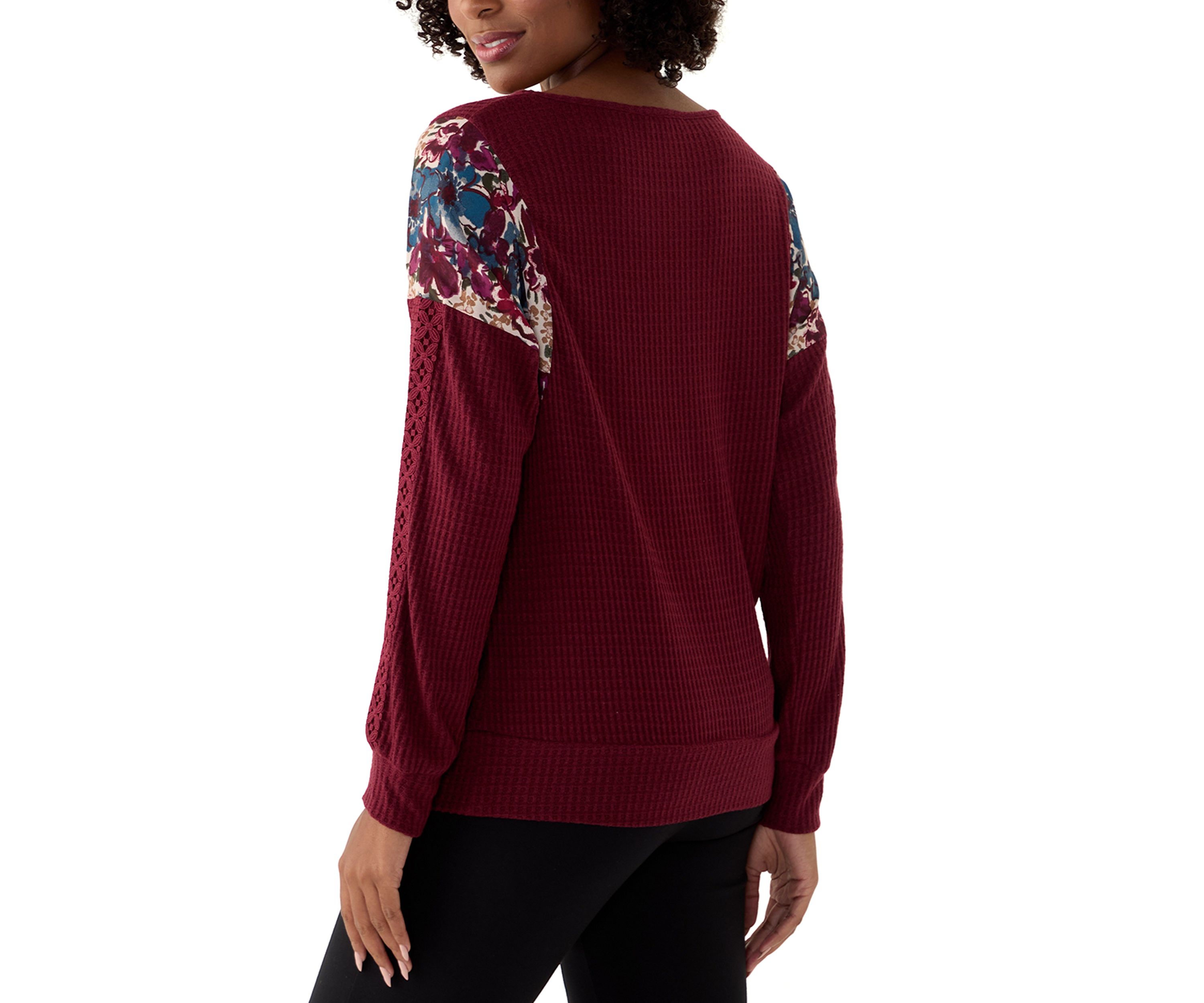 Womens Long Sleeve Mixed Media Knit Top