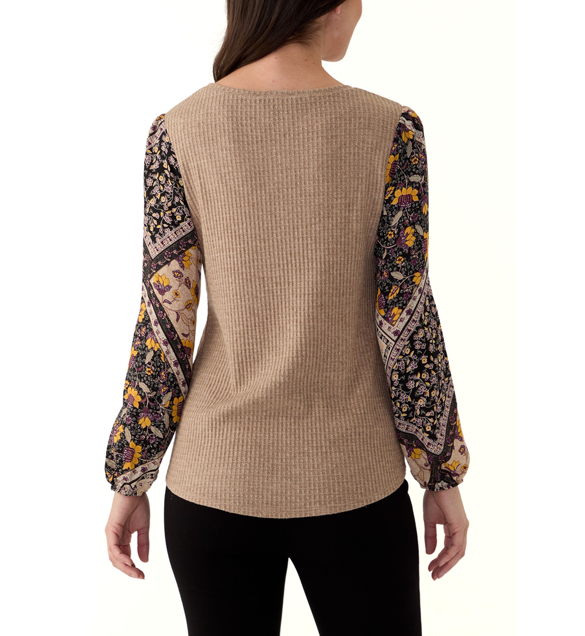 Womens Long Sleeve Mixed Media Knit Top
