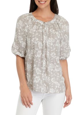 Women's Elbow Sleeve Lace Inset Blouse