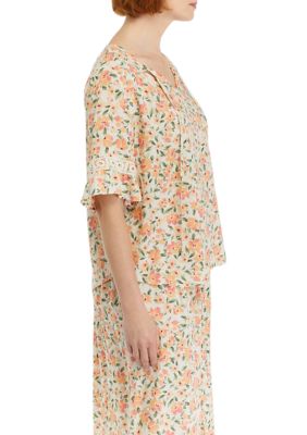 Women's Floral Printed Inset Trim Blouse