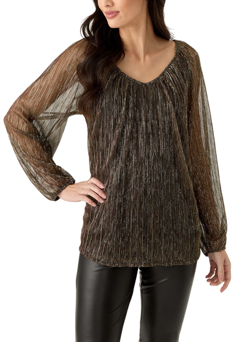 Womens Long Sleeve V-Neck Lurex Top