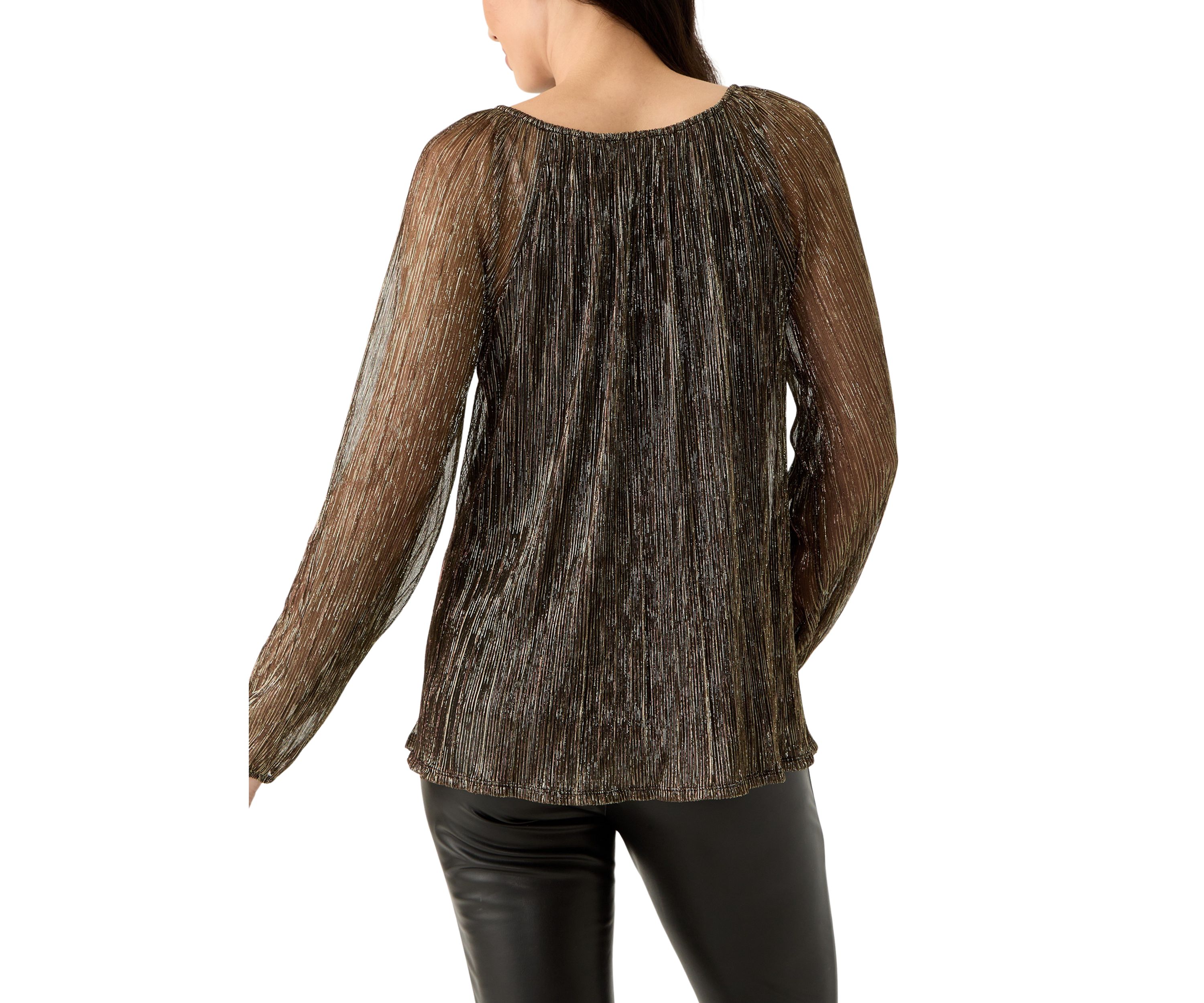 Womens Long Sleeve V-Neck Lurex Top