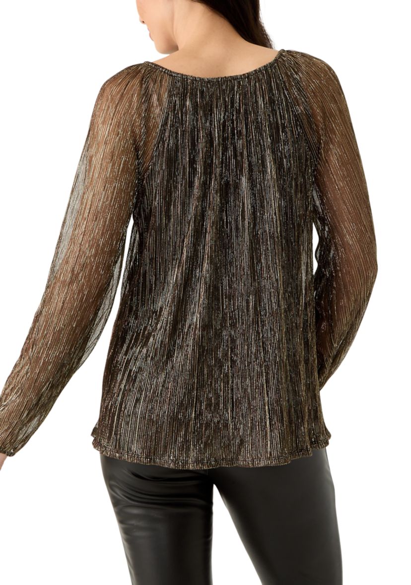 Womens Long Sleeve V-Neck Lurex Top