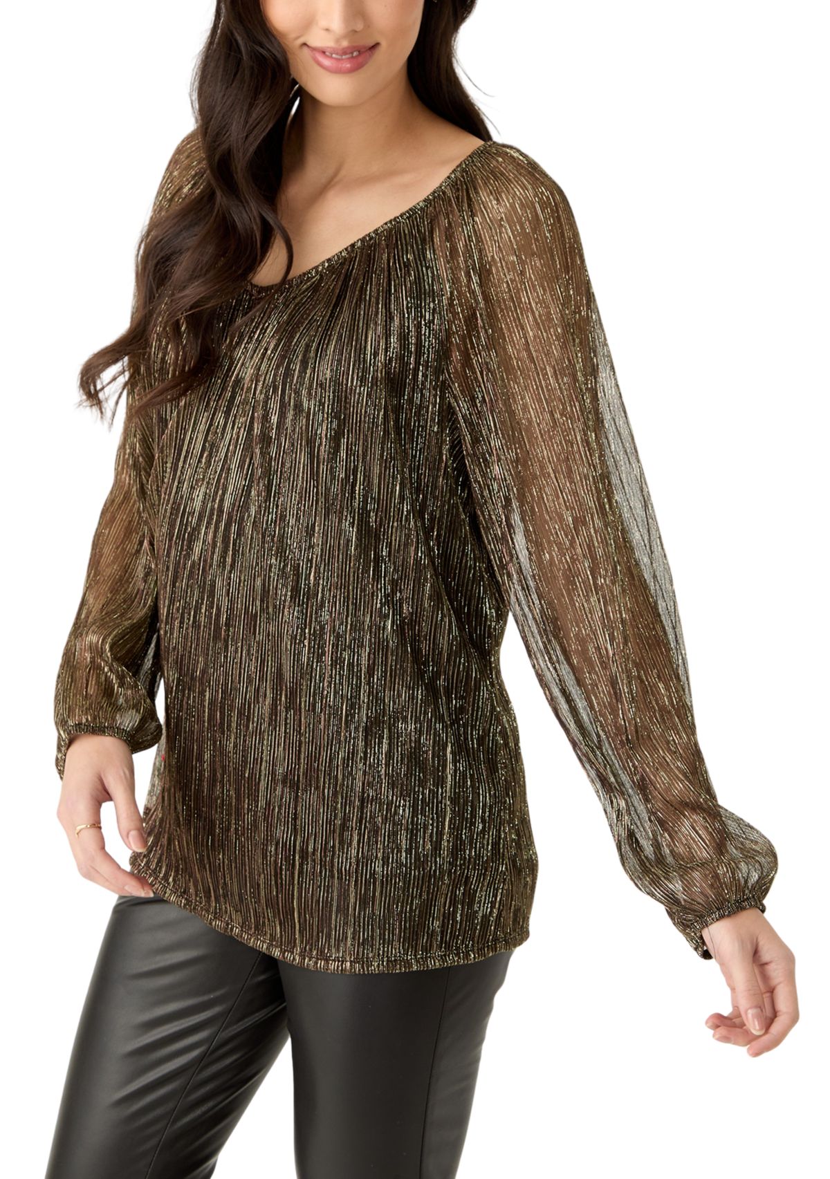 Womens Long Sleeve V-Neck Lurex Top