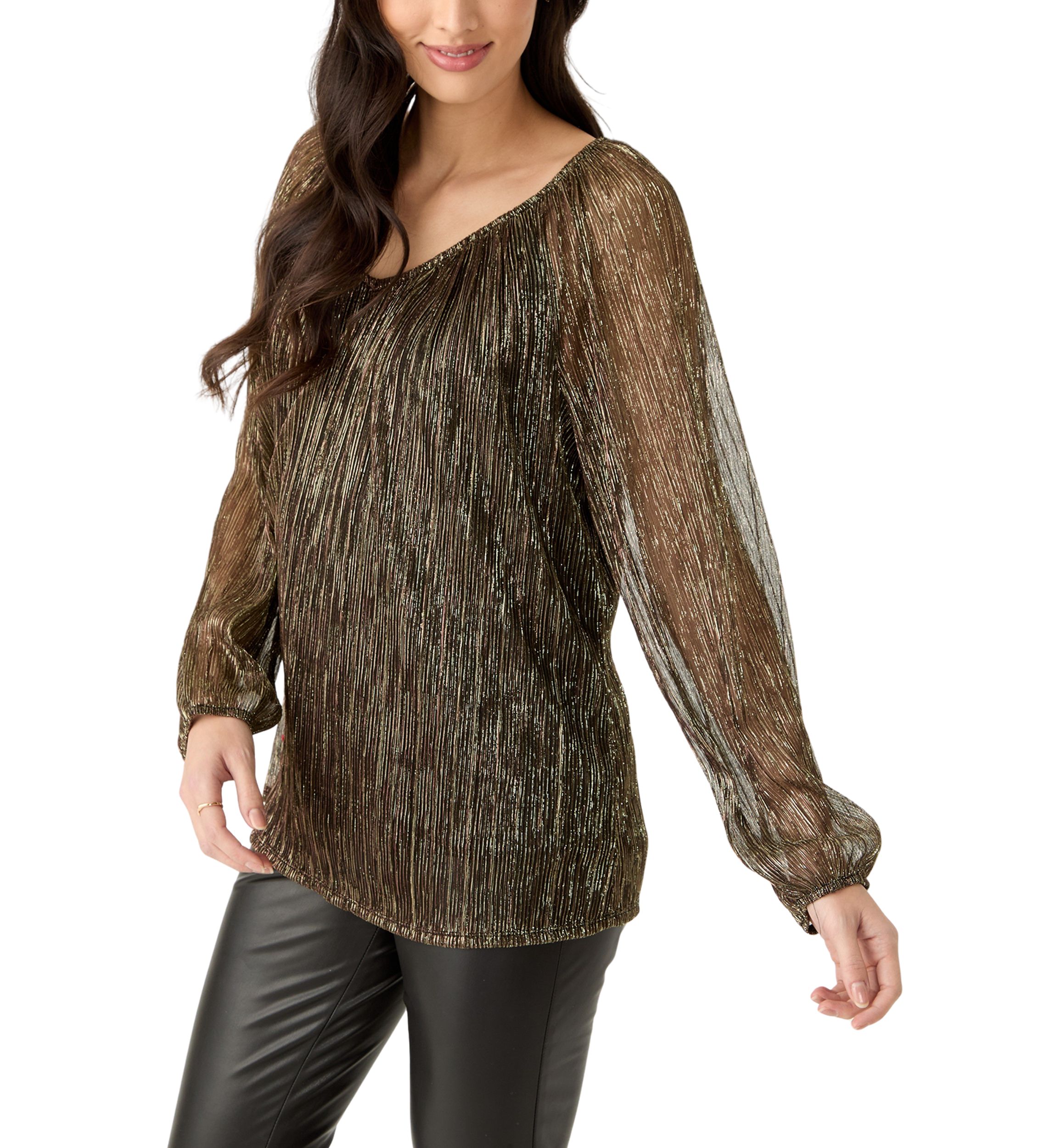 Womens Long Sleeve V-Neck Lurex Top