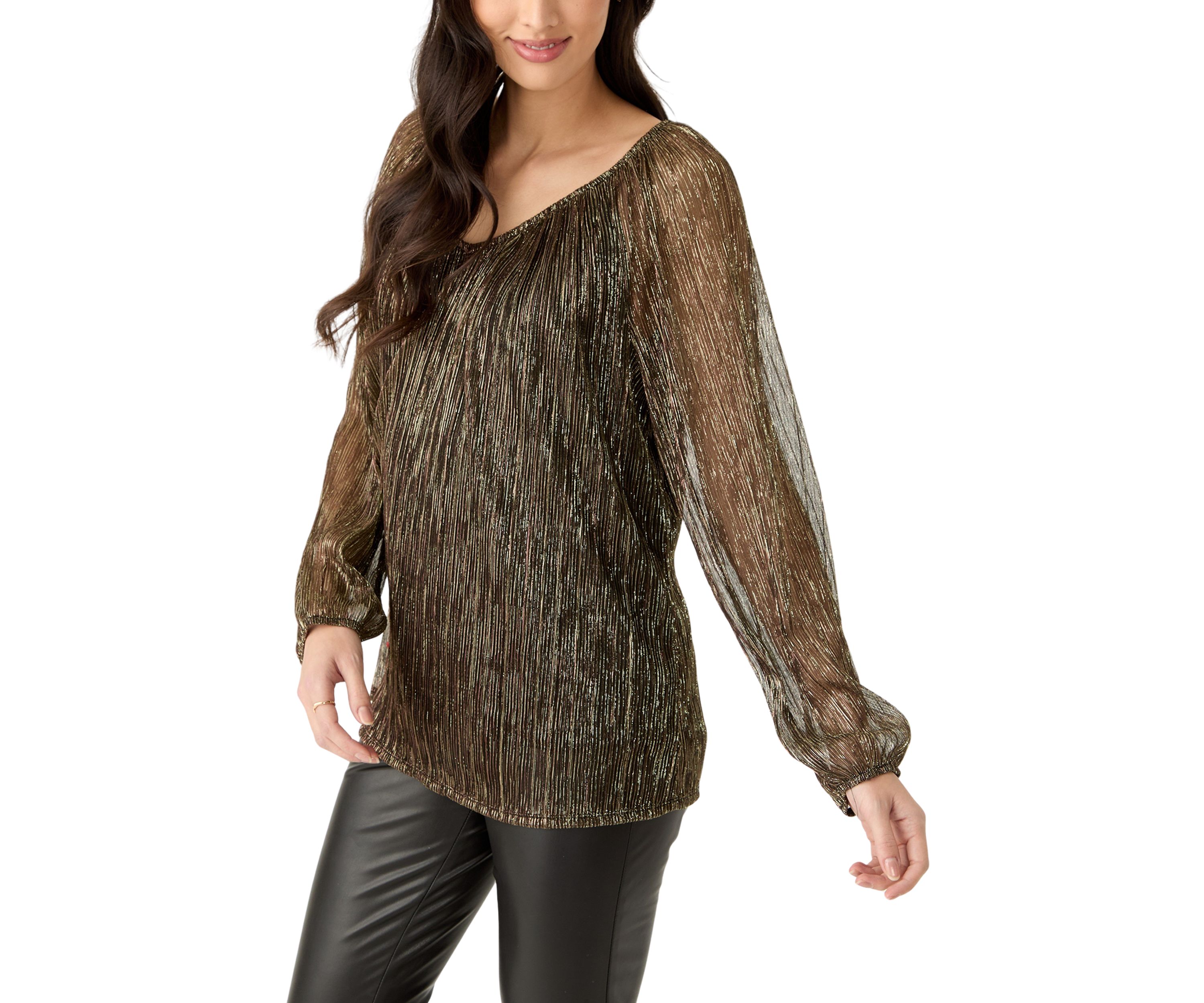 Womens Long Sleeve V-Neck Lurex Top