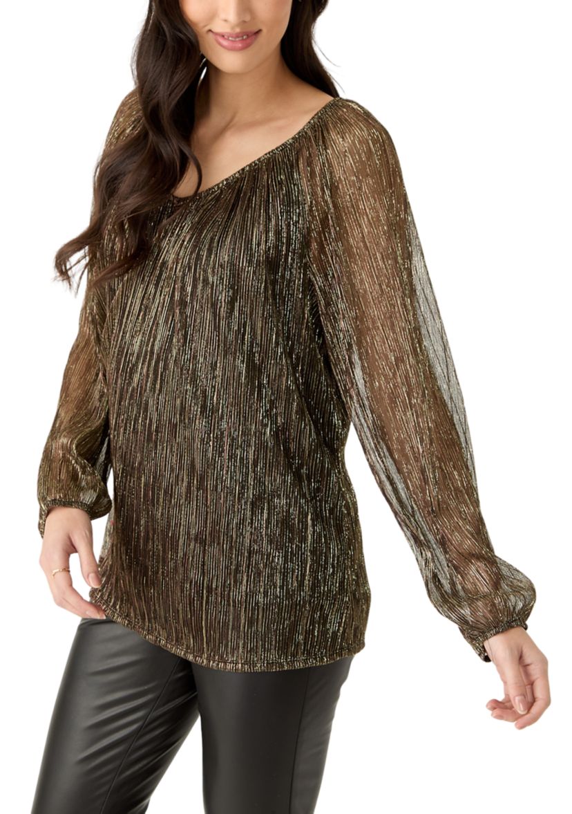 Womens Long Sleeve V-Neck Lurex Top