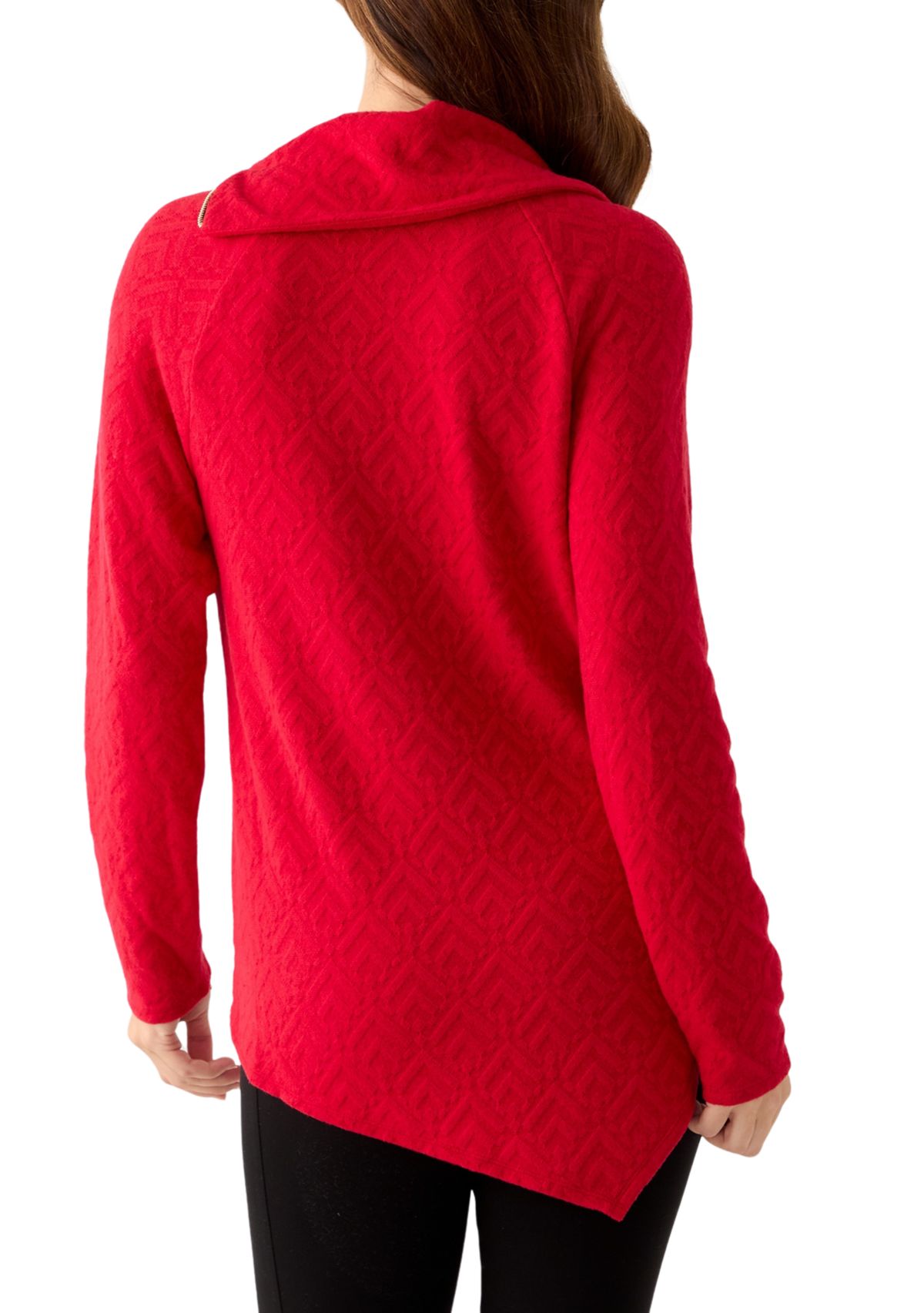Womens Long Sleeve Jacquard Knit Asymmetrical Hem Pullover