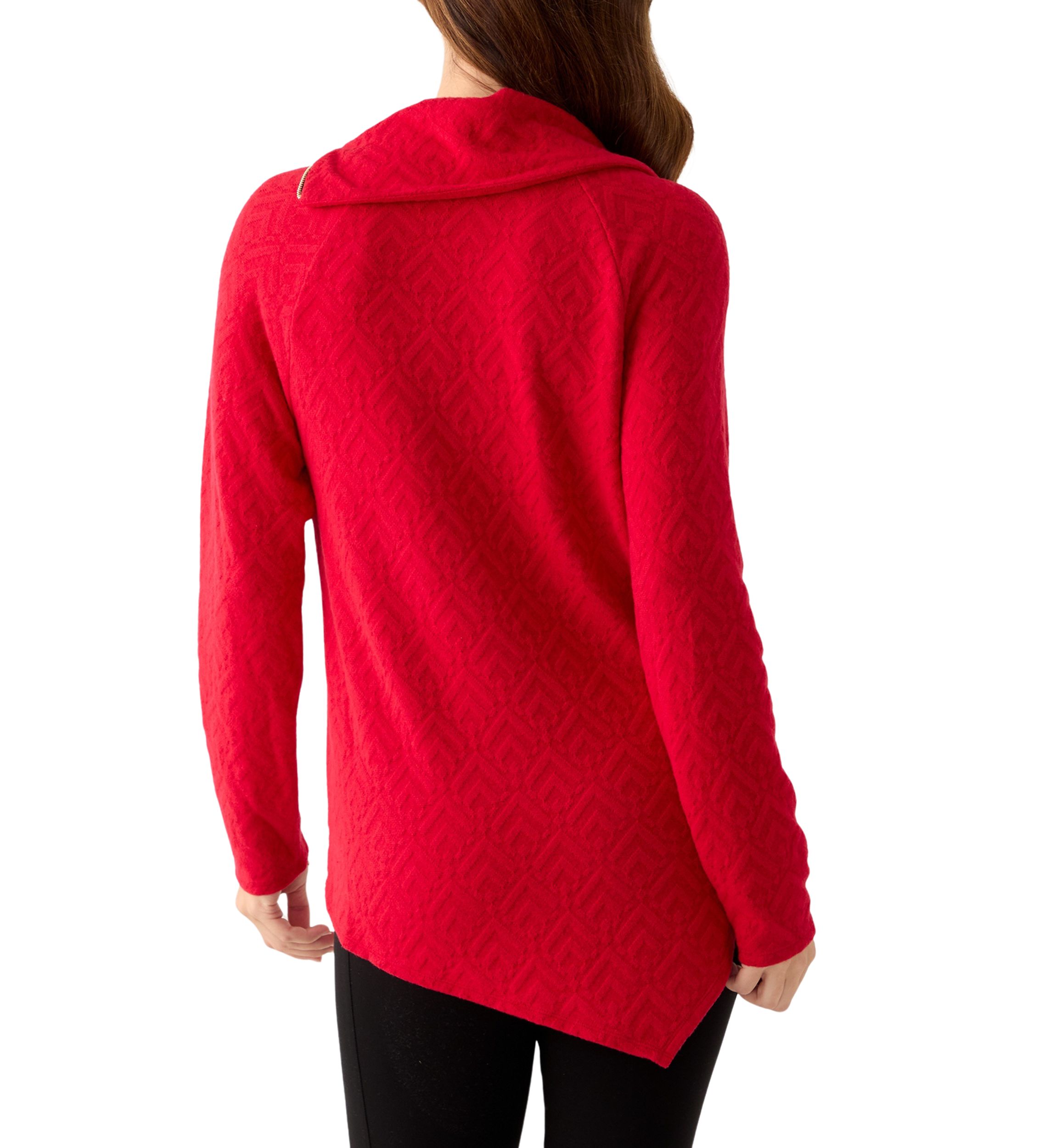 Womens Long Sleeve Jacquard Knit Asymmetrical Hem Pullover