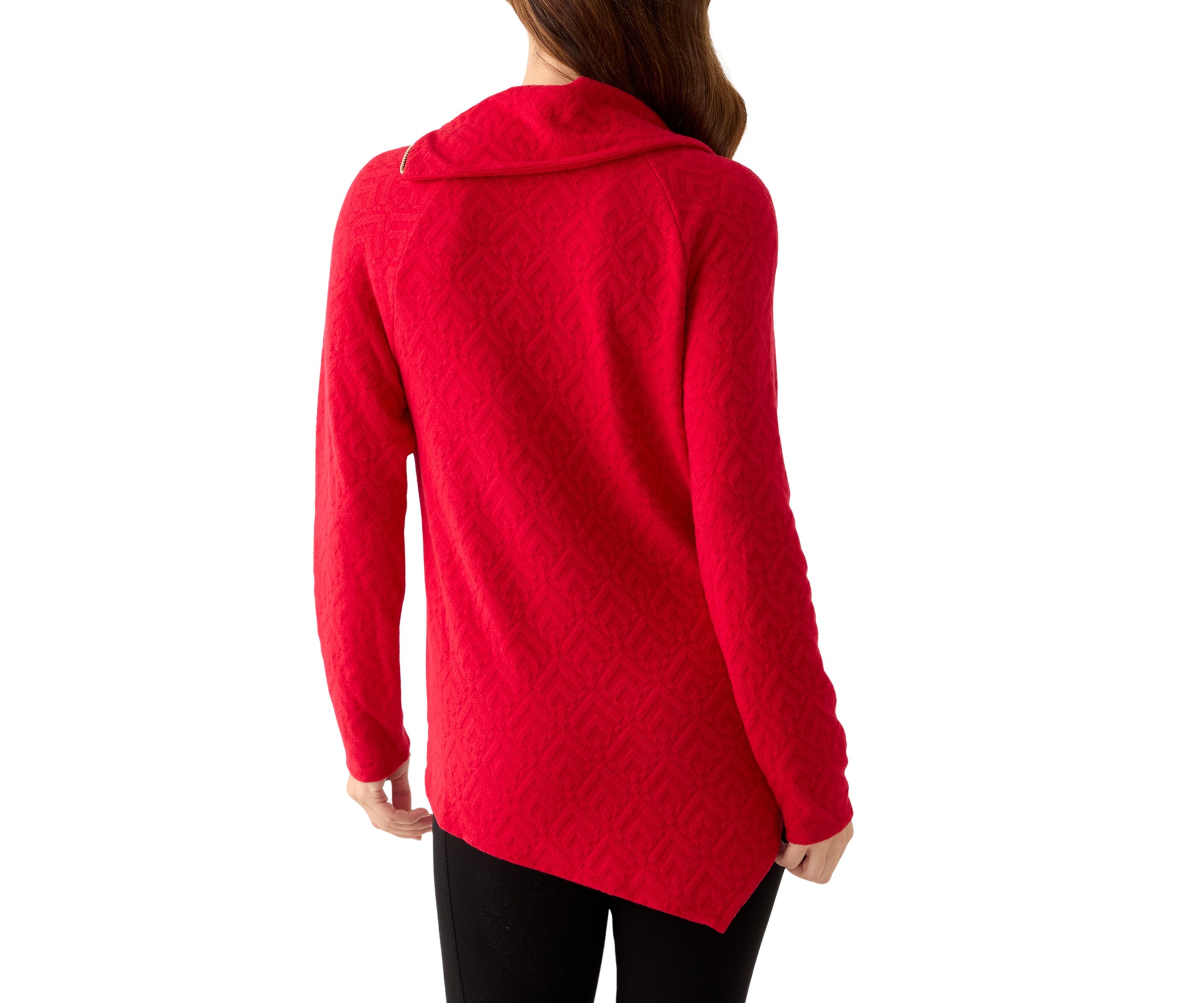 Womens Long Sleeve Jacquard Knit Asymmetrical Hem Pullover