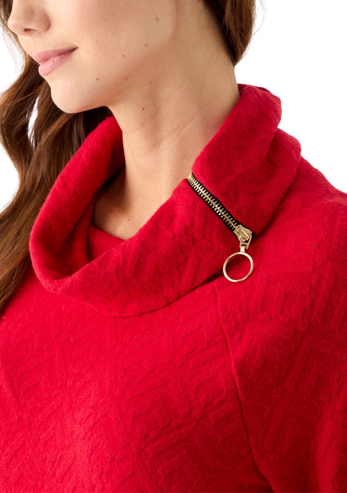 Womens Long Sleeve Jacquard Knit Asymmetrical Hem Pullover