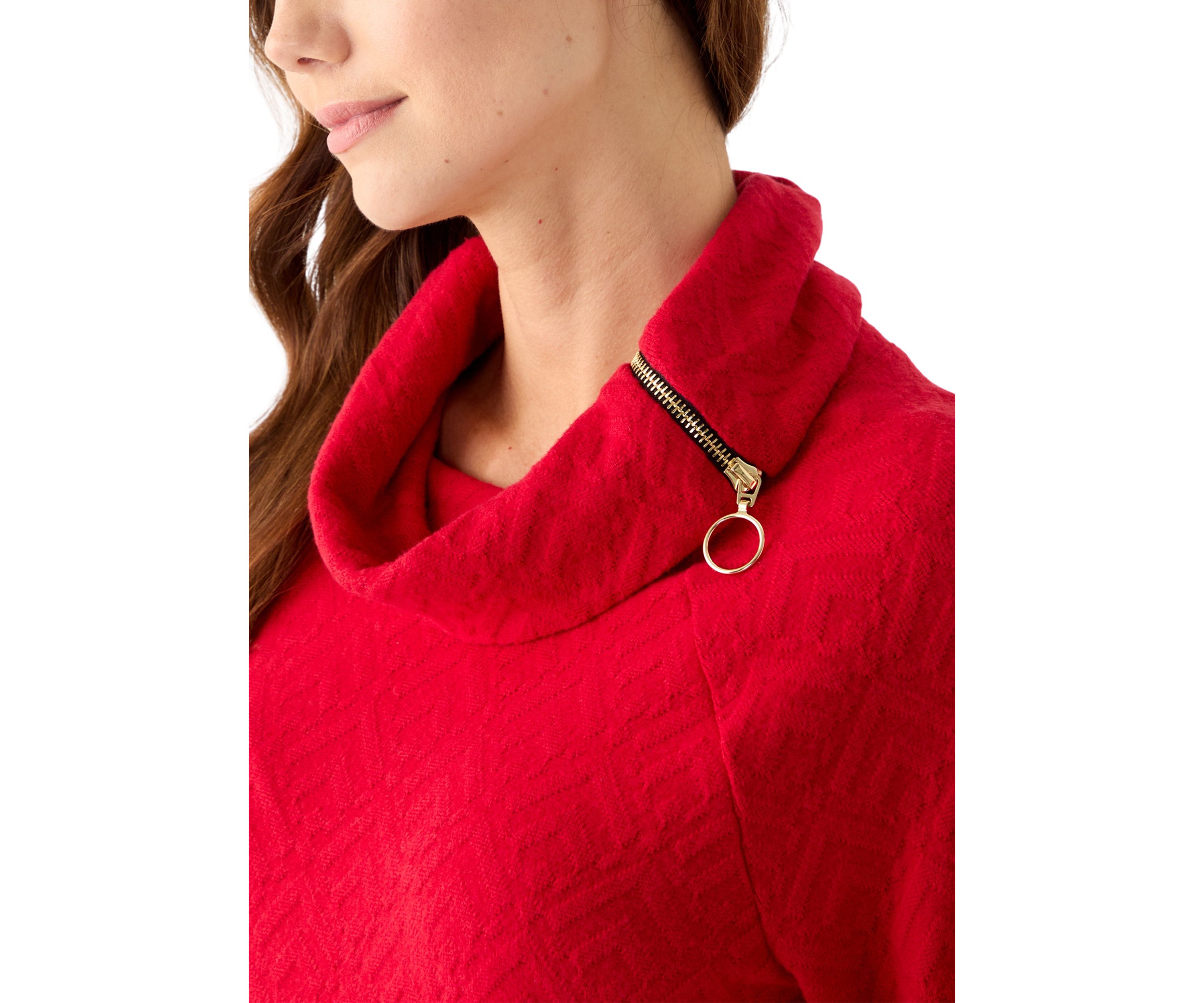 Womens Long Sleeve Jacquard Knit Asymmetrical Hem Pullover