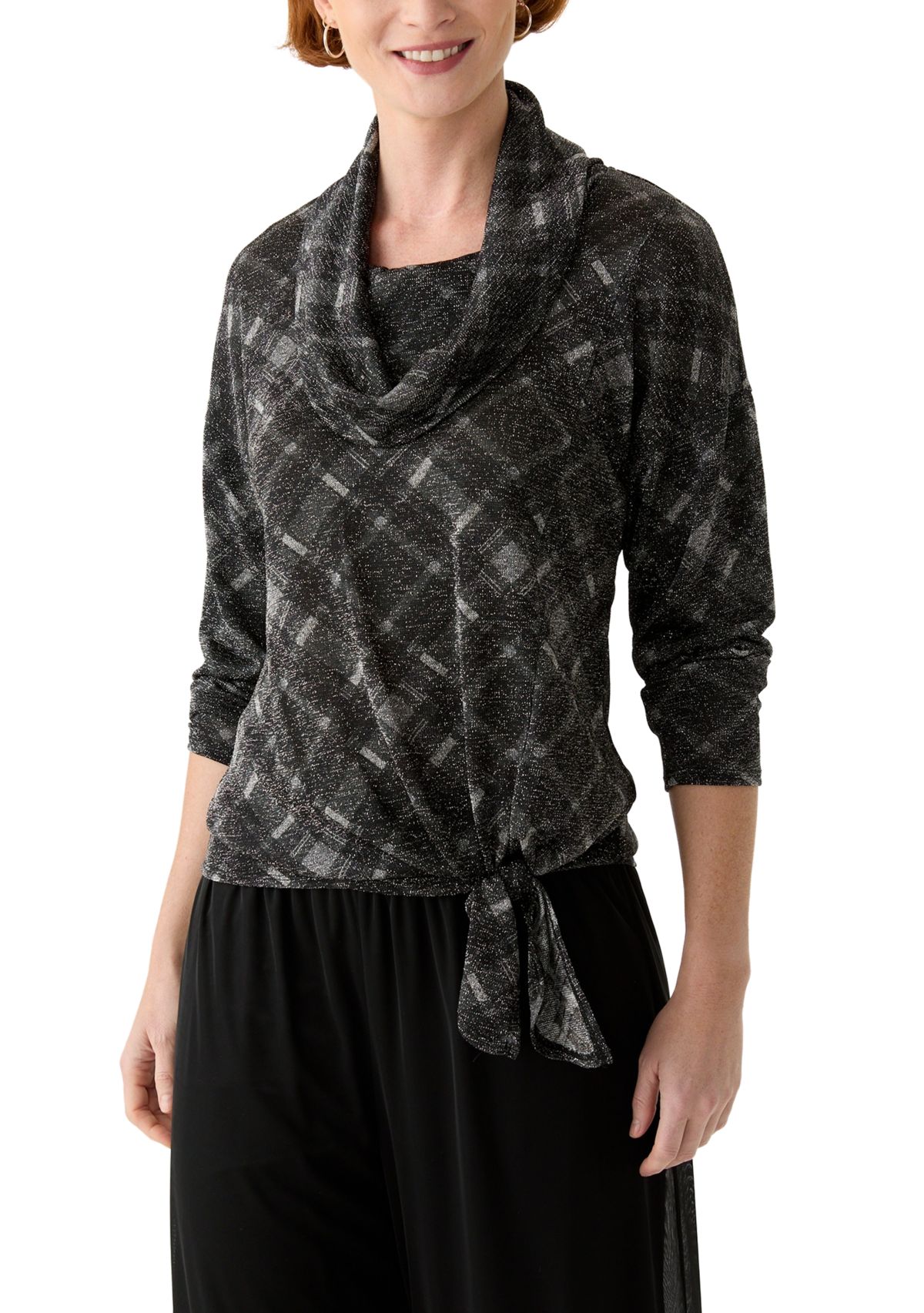 Womens Long Dolman Sleeve Cowl Neck Printed Poncho